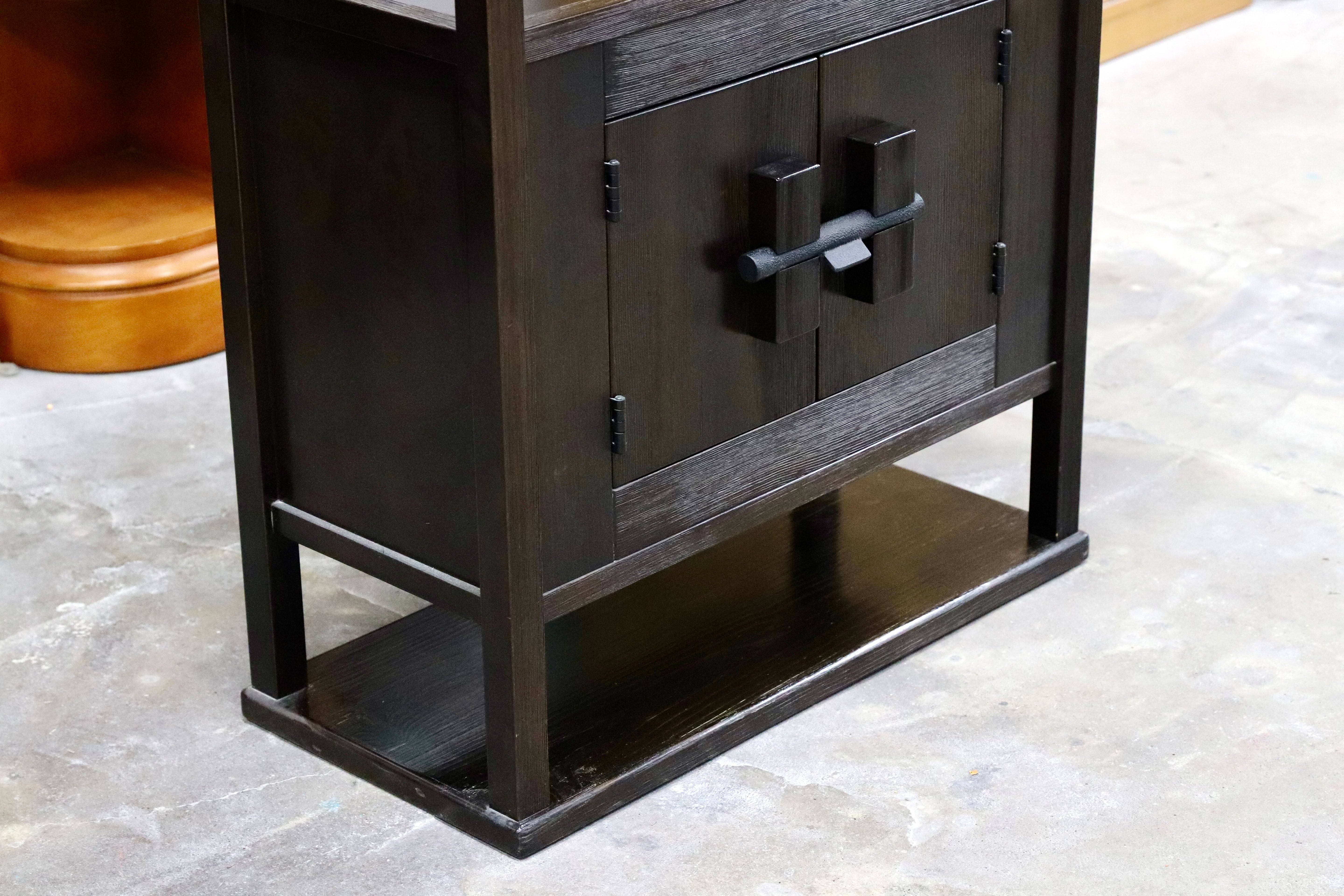 GMIH378○松岡漆工 現代和具 和モダン 飾り棚 キャビネット サイドボード リビングボード 浮造り加工 Matsuoka Nobuya 民芸家具 稀少