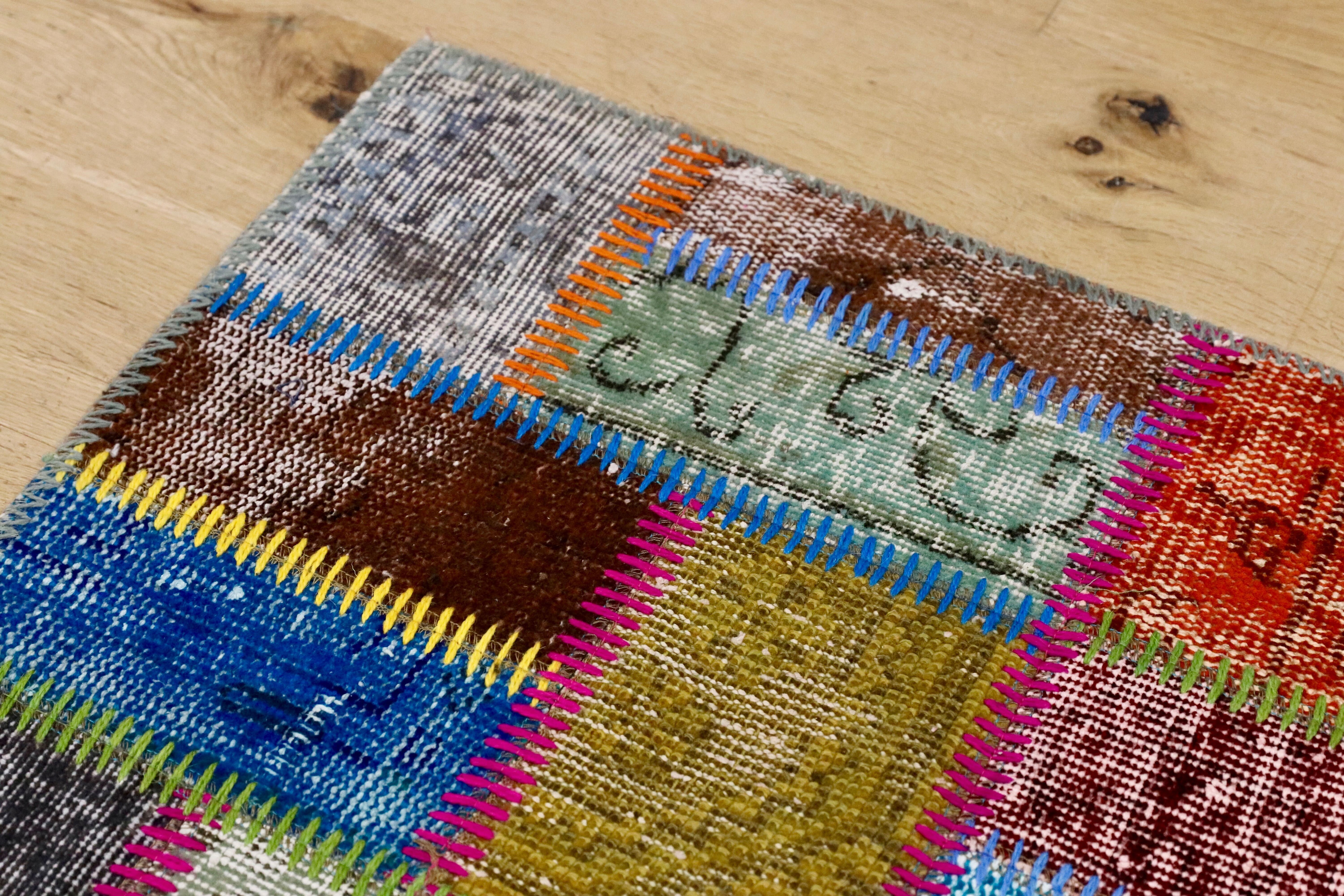 GMHO2○トルコラグ ヴィンテージ デッドストック ラグ カーペット 絨毯 手織り パッチワーク 在庫品