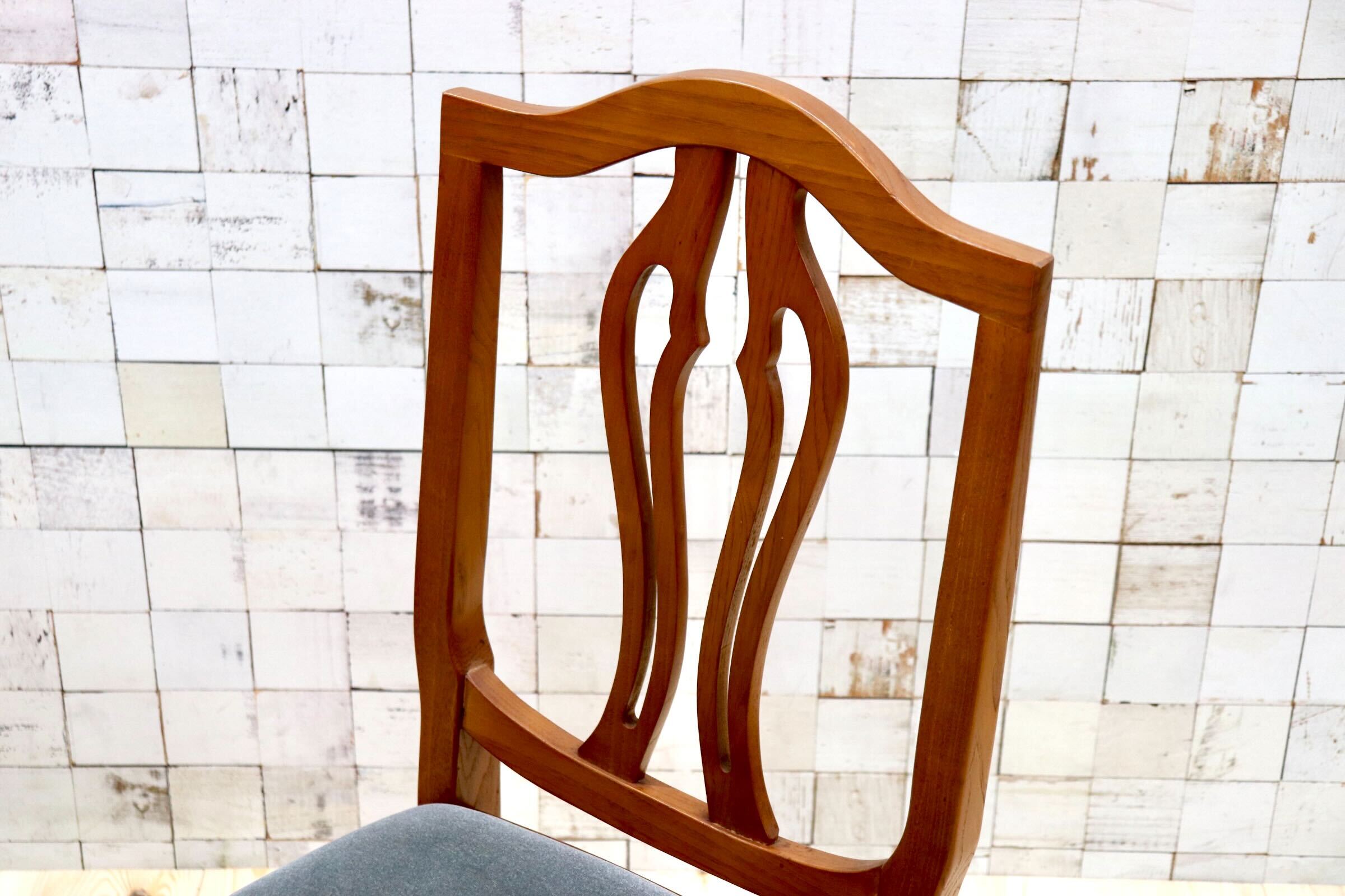 GMGT117A○英国アンティーク ダイニングチェア 食卓椅子 ファブリック グレー オーク 座面張替済 2脚セット クラシック 検)三越ブルージュ