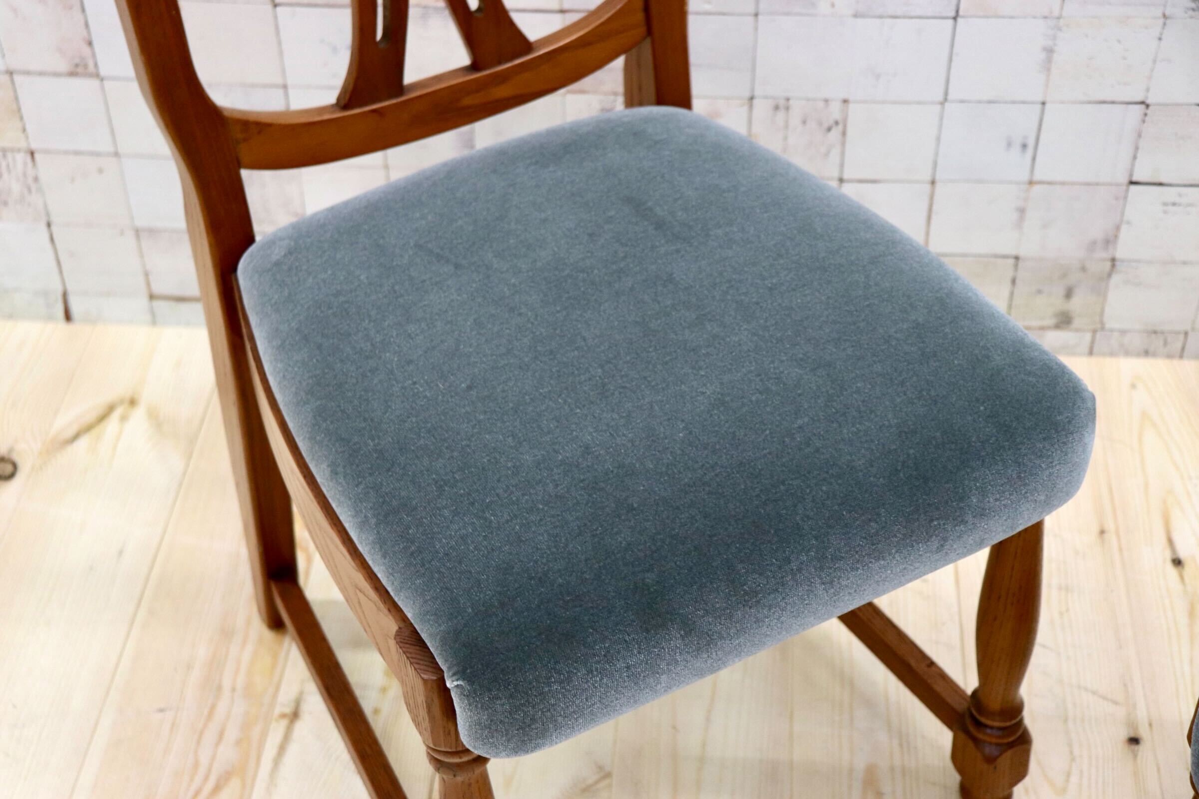 GMGT117B○英国アンティーク ダイニングチェア 食卓椅子 ファブリック グレー オーク 座面張替済 2脚セット クラシック 検)三越ブルージュ