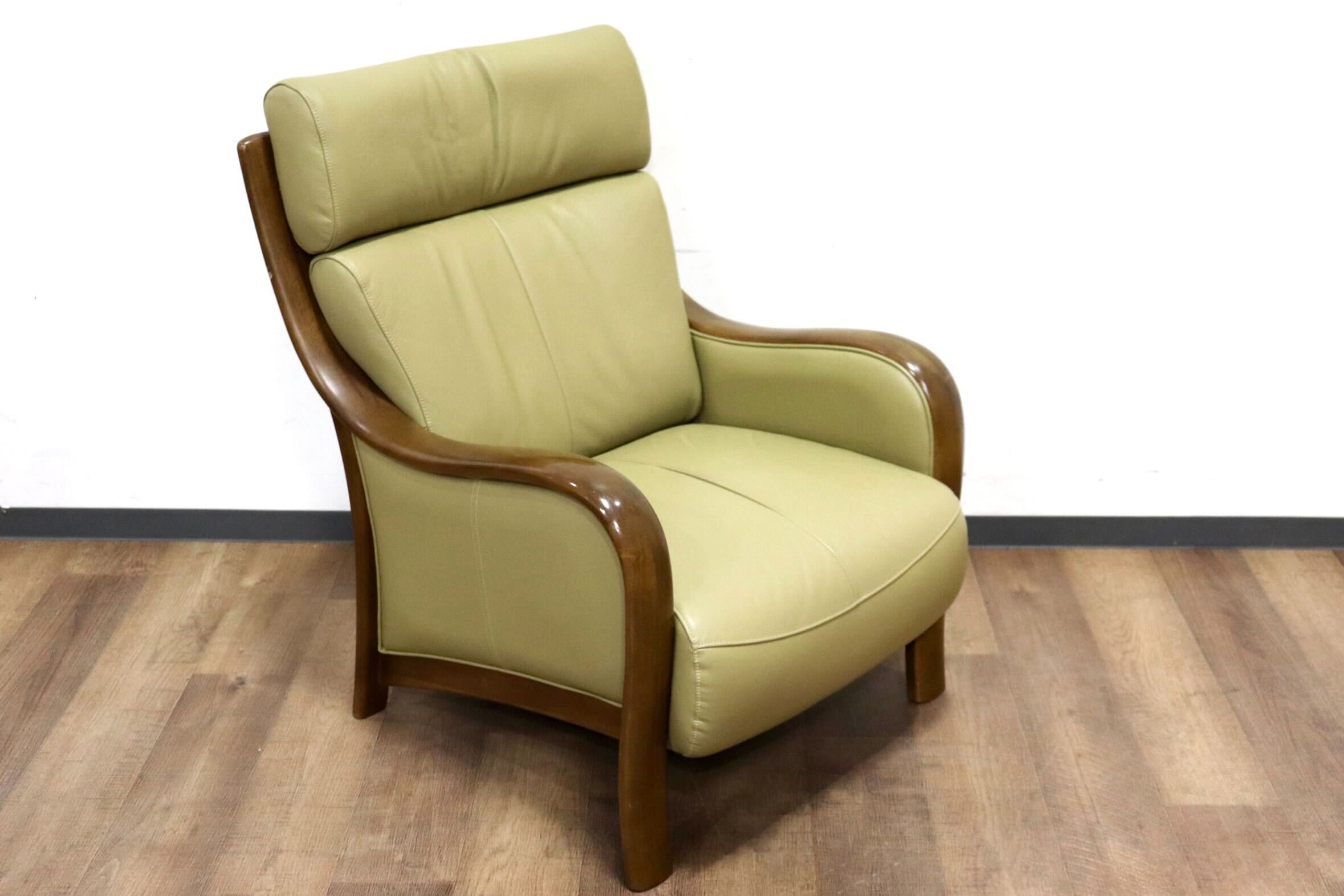 GMHK755A○karimoku / カリモク Direttore ディレトーレ 1人掛けソファ シングルソファ アームチェア 本革 オリーブ色 モダン 国産家具