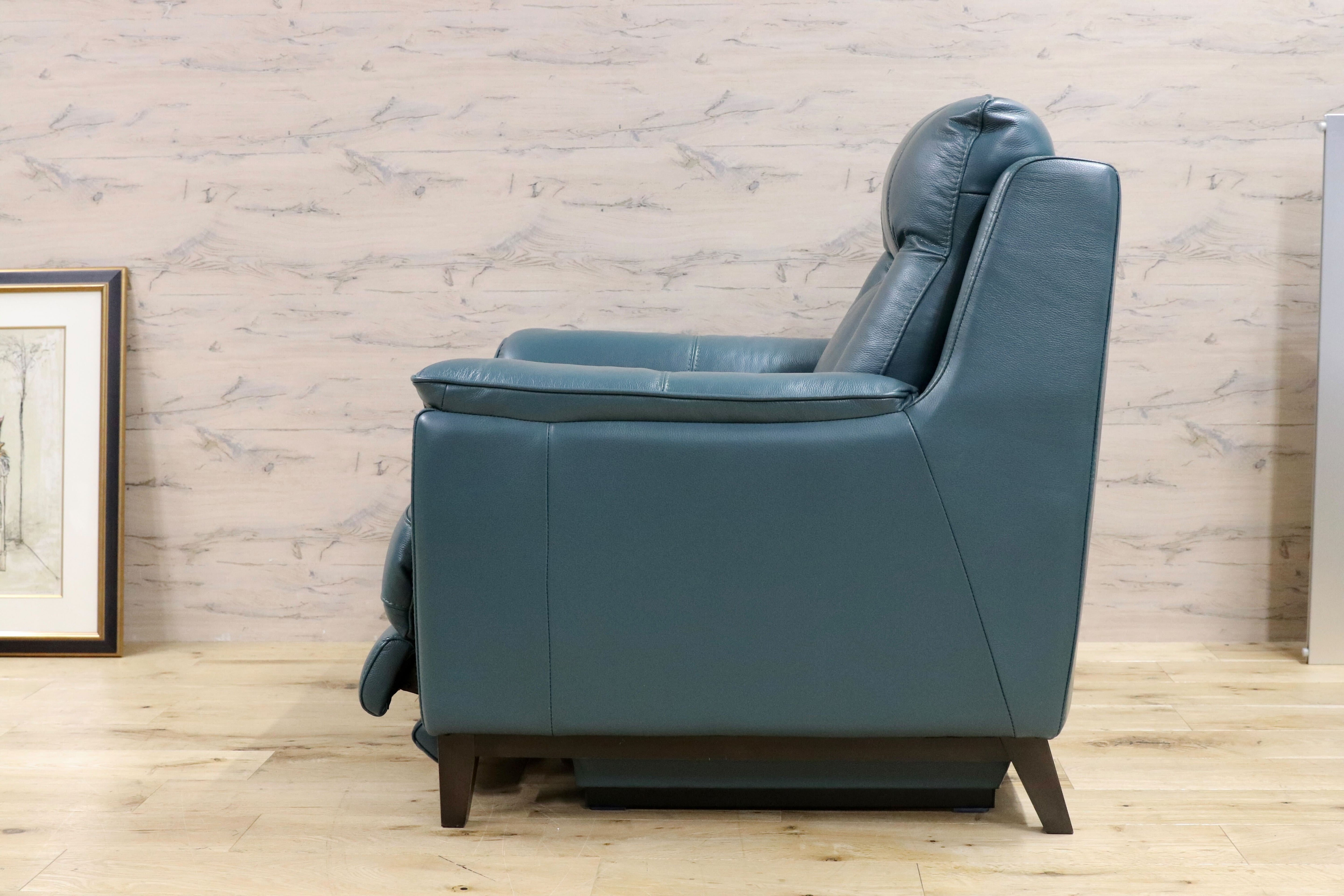 GMGK367○world of lether / ワールドオブレザー 本革 電動リクライニングチェア シングルソファ 1人掛け モダン 高級 家具 美品