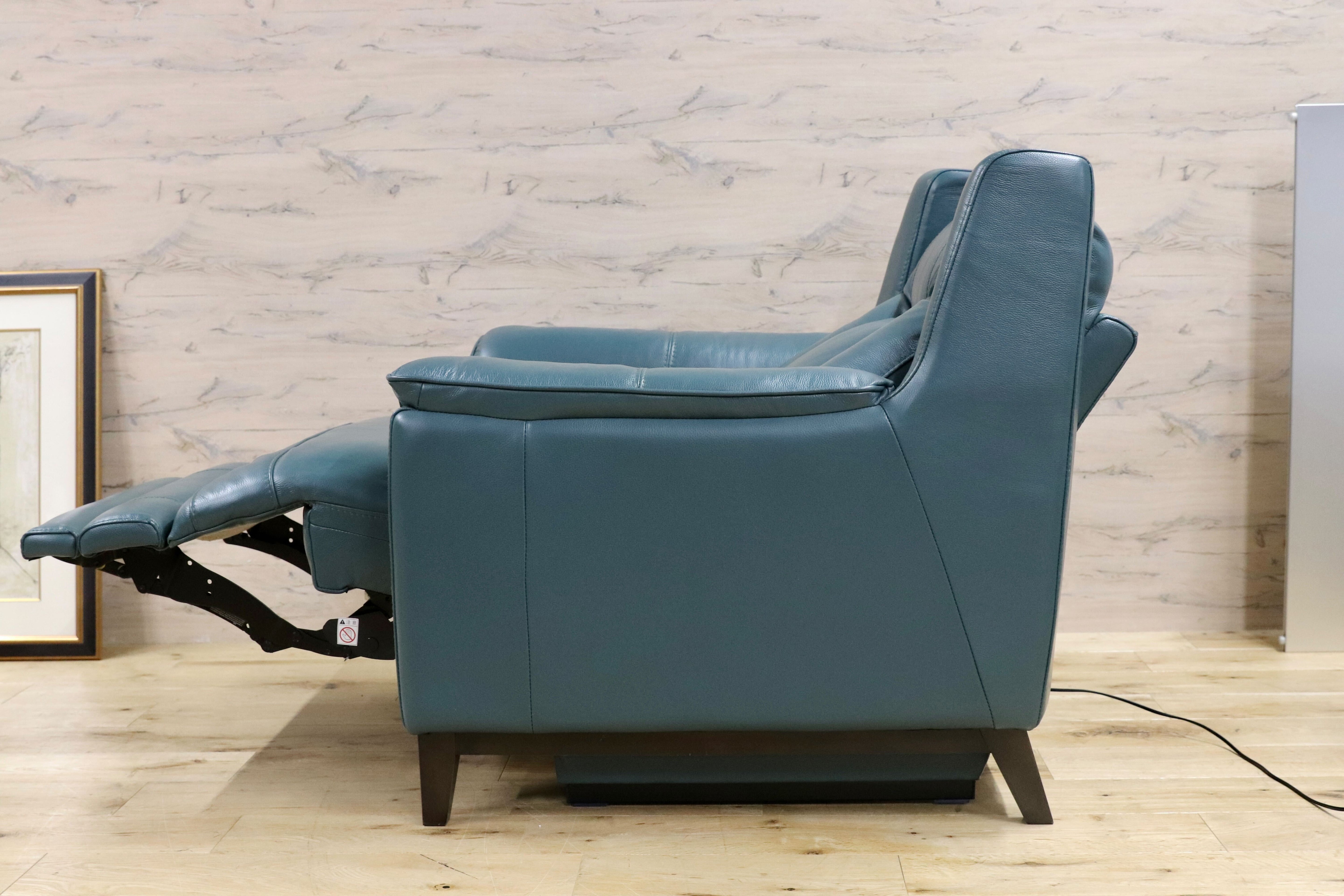 GMGK367○world of lether / ワールドオブレザー 本革 電動リクライニングチェア シングルソファ 1人掛け モダン 高級 家具 美品