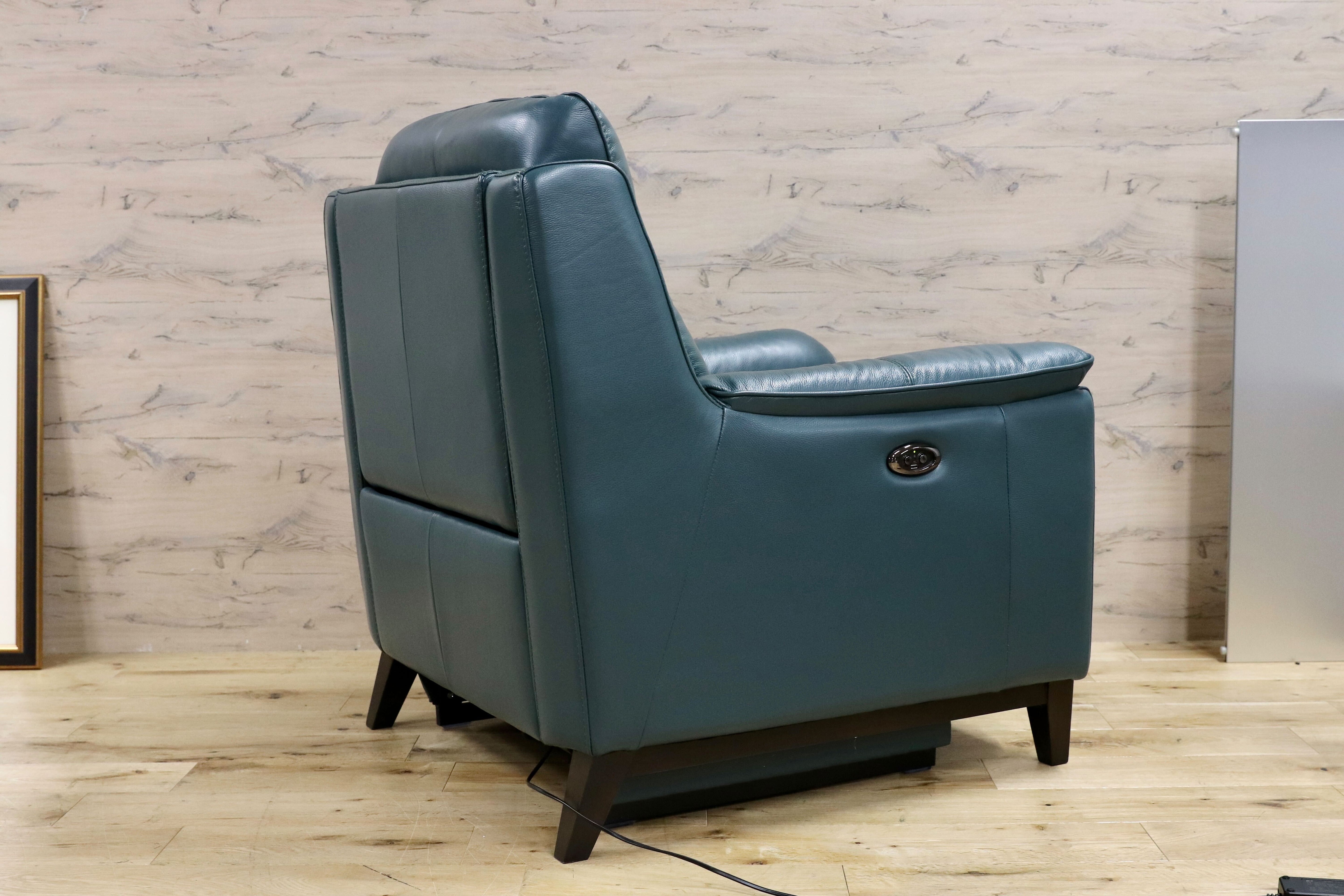 GMGK367○world of lether / ワールドオブレザー 本革 電動リクライニングチェア シングルソファ 1人掛け モダン 高級 家具 美品