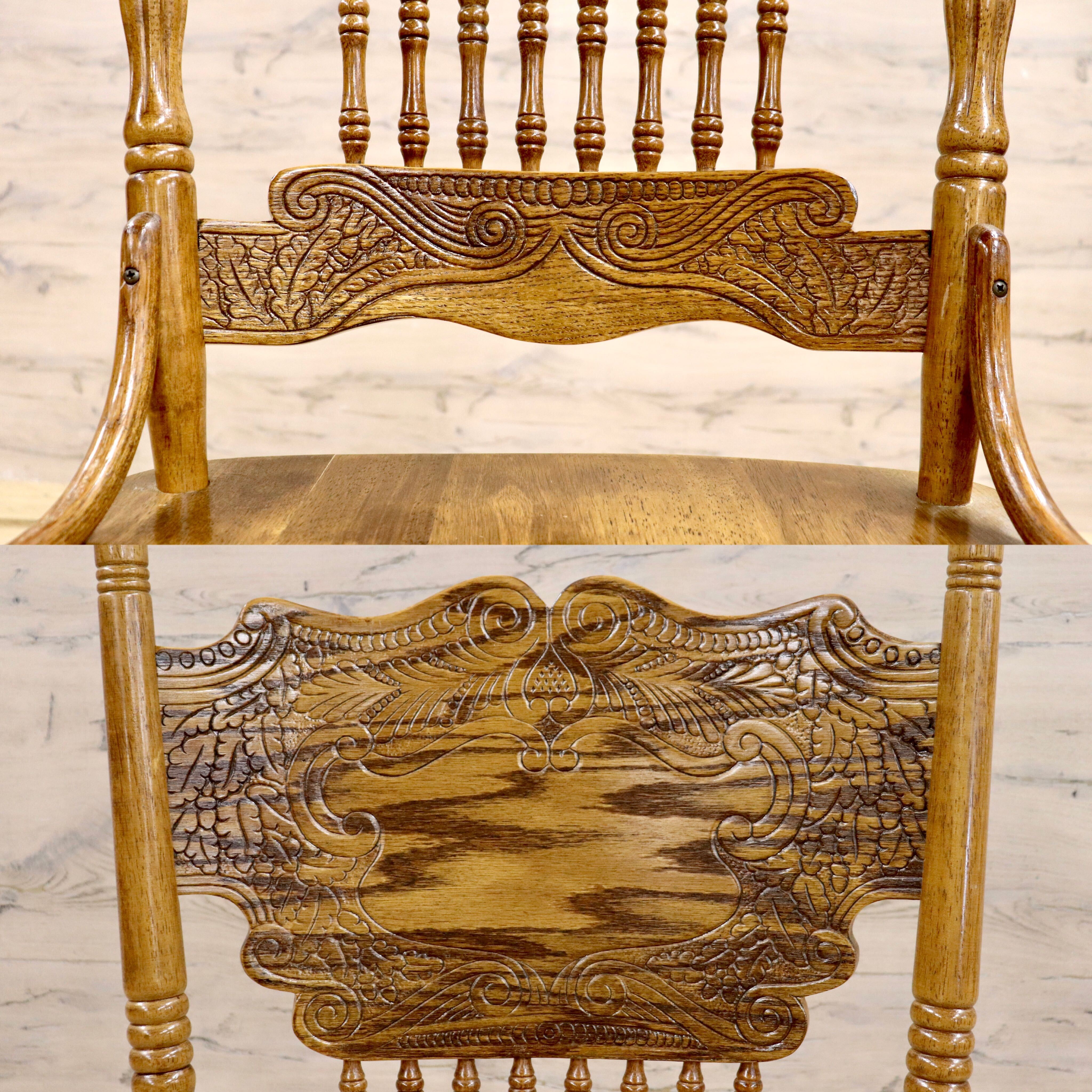 GMHK409B○IDC大塚家具 shin leeシンリー アンティーク 木製 ダイニングチェア 椅子 ウィンザーチェア 彫刻 カントリー 定価約10万