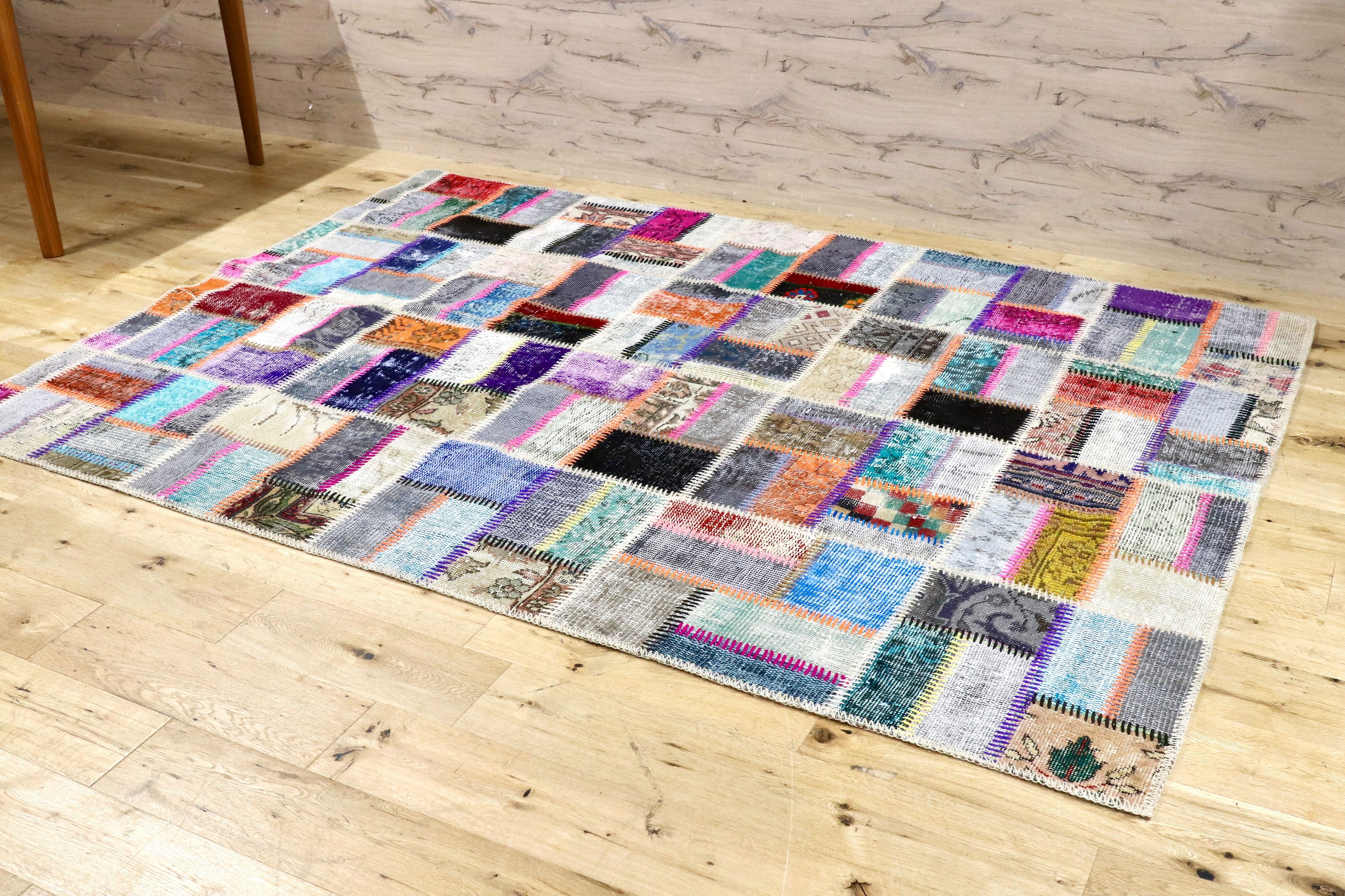 GMHO3○トルコラグ ヴィンテージ デッドストック ラグ カーペット 絨毯 手織り パッチワーク 在庫品