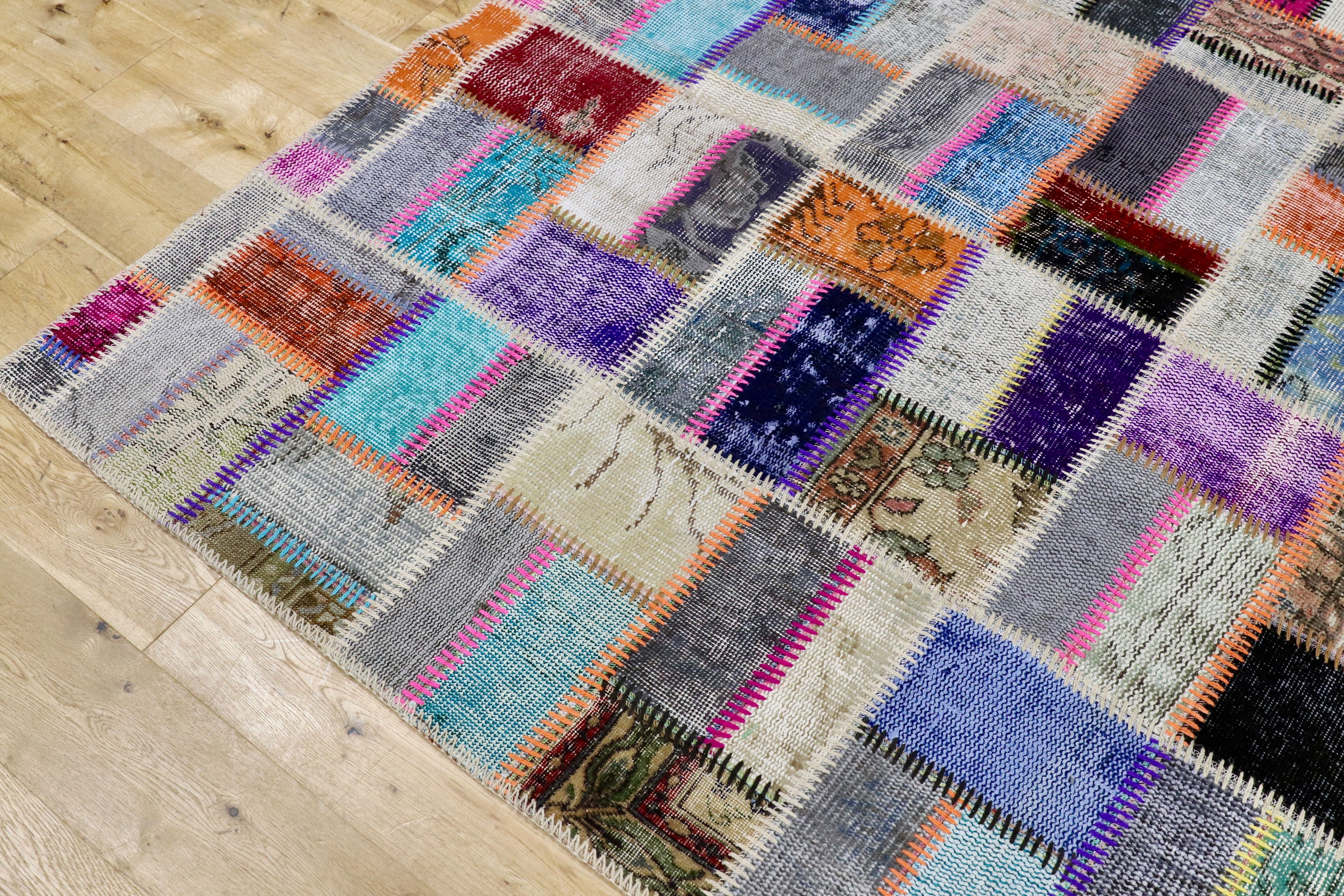 GMHO3○トルコラグ ヴィンテージ デッドストック ラグ カーペット 絨毯 手織り パッチワーク 在庫品