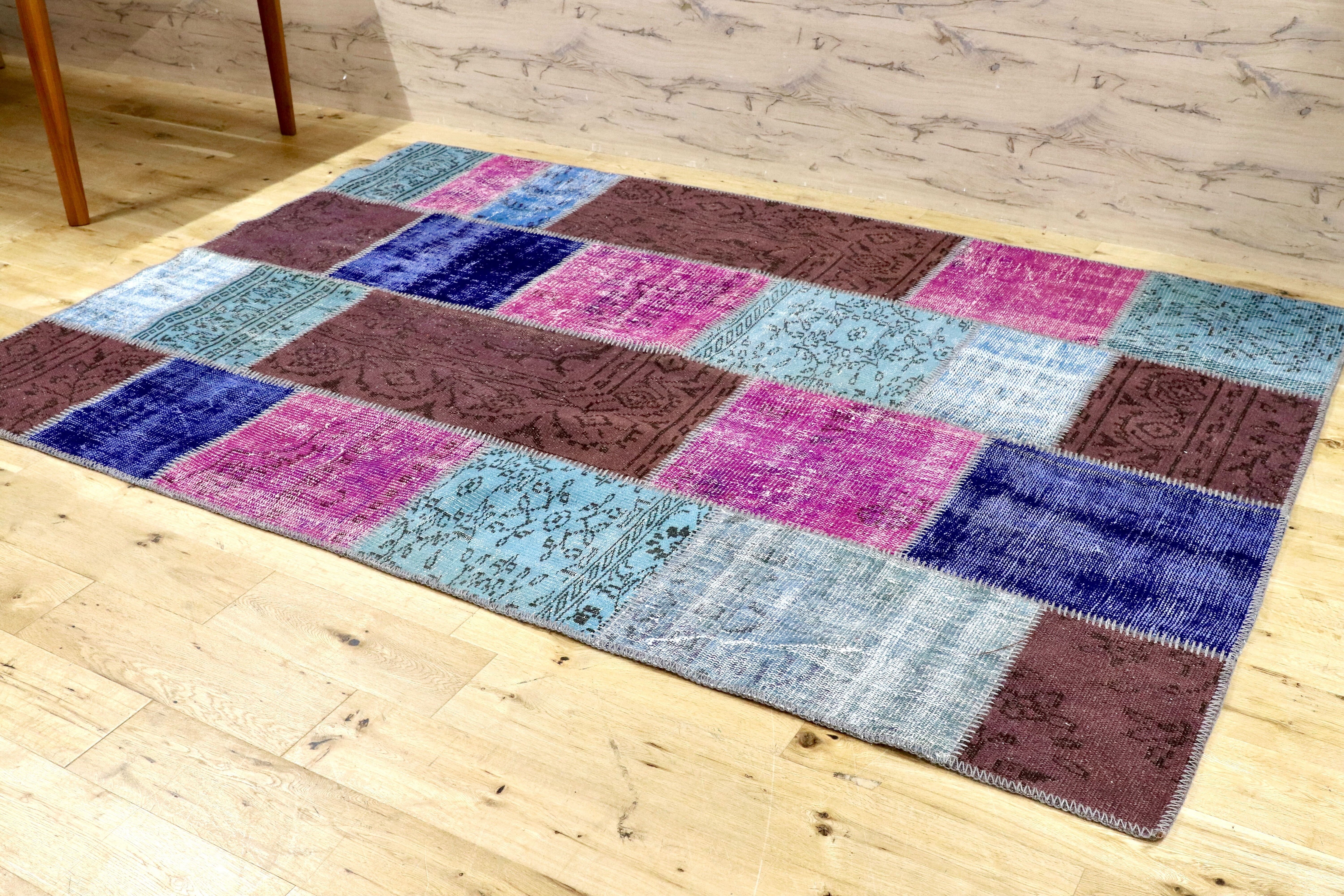 GMHO4○トルコラグ ヴィンテージ デッドストック ラグ カーペット 絨毯 手織り パッチワーク 在庫品