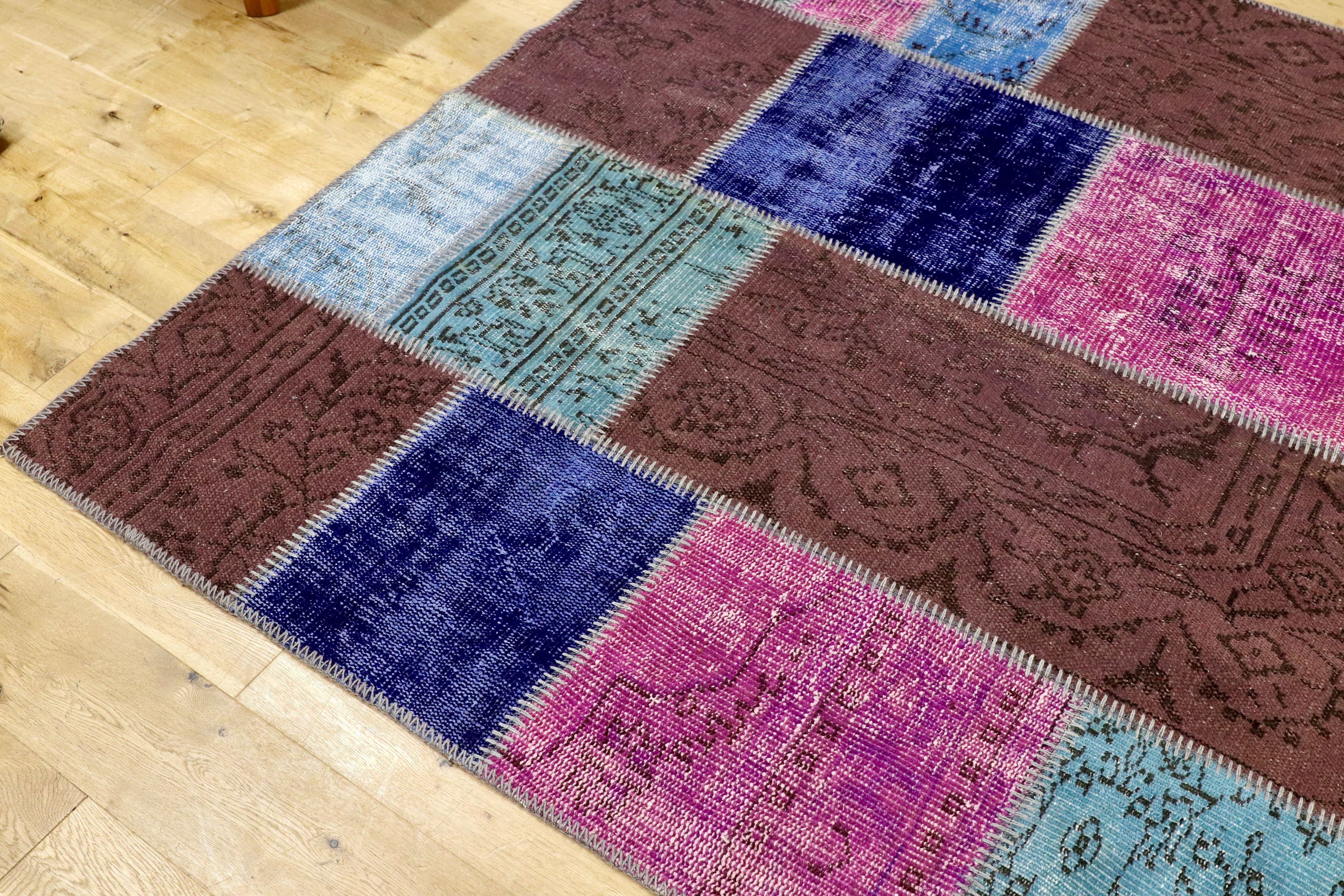 GMHO4○トルコラグ ヴィンテージ デッドストック ラグ カーペット 絨毯 手織り パッチワーク 在庫品