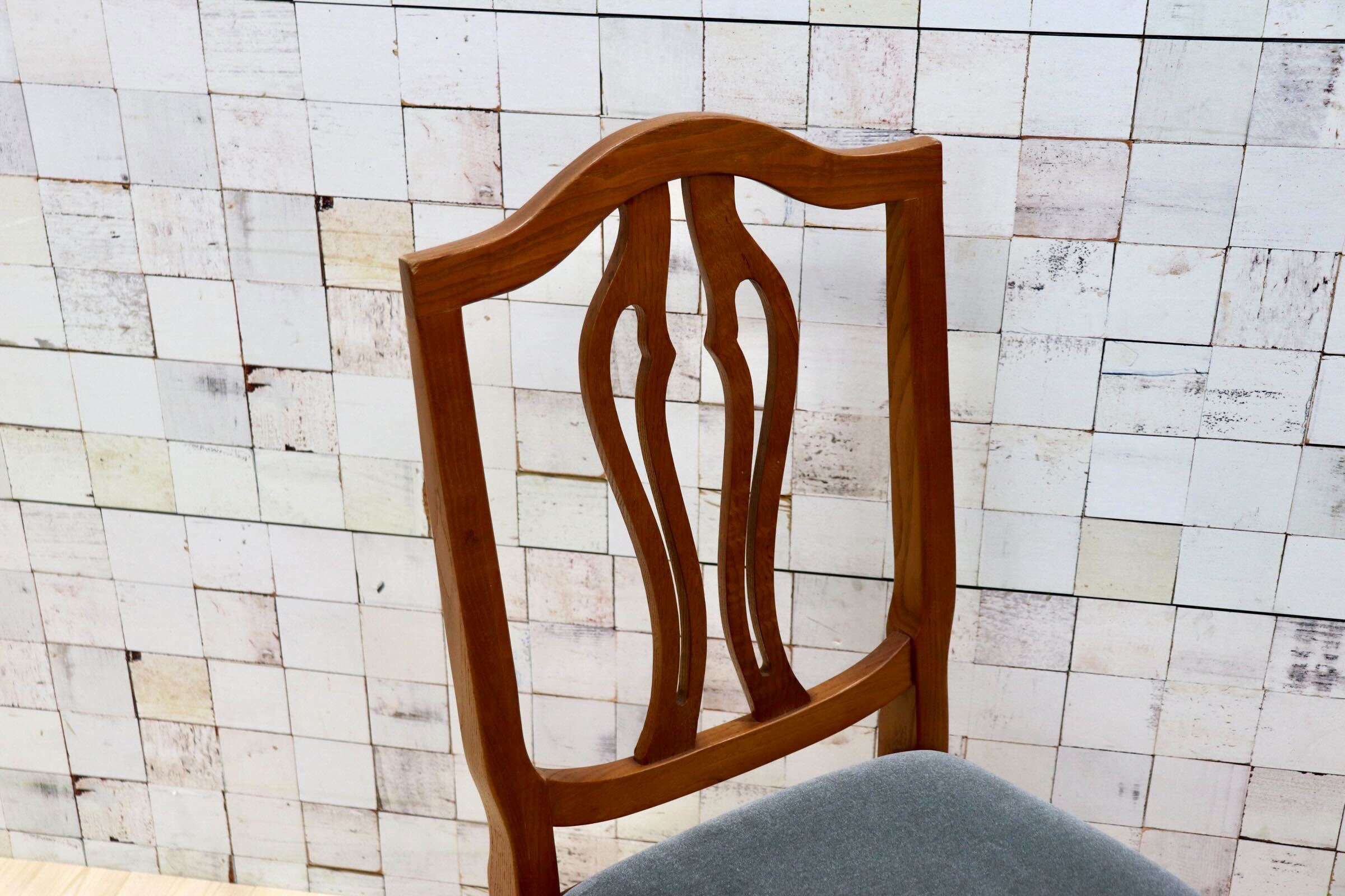 GMGT117C○英国アンティーク ダイニングチェア 食卓椅子 ファブリック グレー オーク 座面張替済 2脚セット クラシック 検)三越ブルージュ