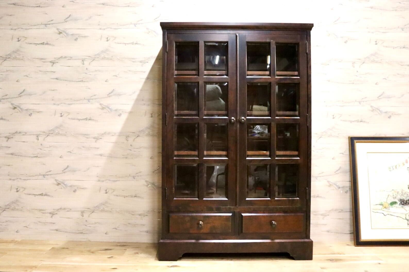 GMGN186B○北海道民芸家具 本棚 書棚 本箱 キャビネット 飾り棚 樺無垢材 飛騨産業 和家具 和モダン レトロ 古民家 旅館 書斎 棚