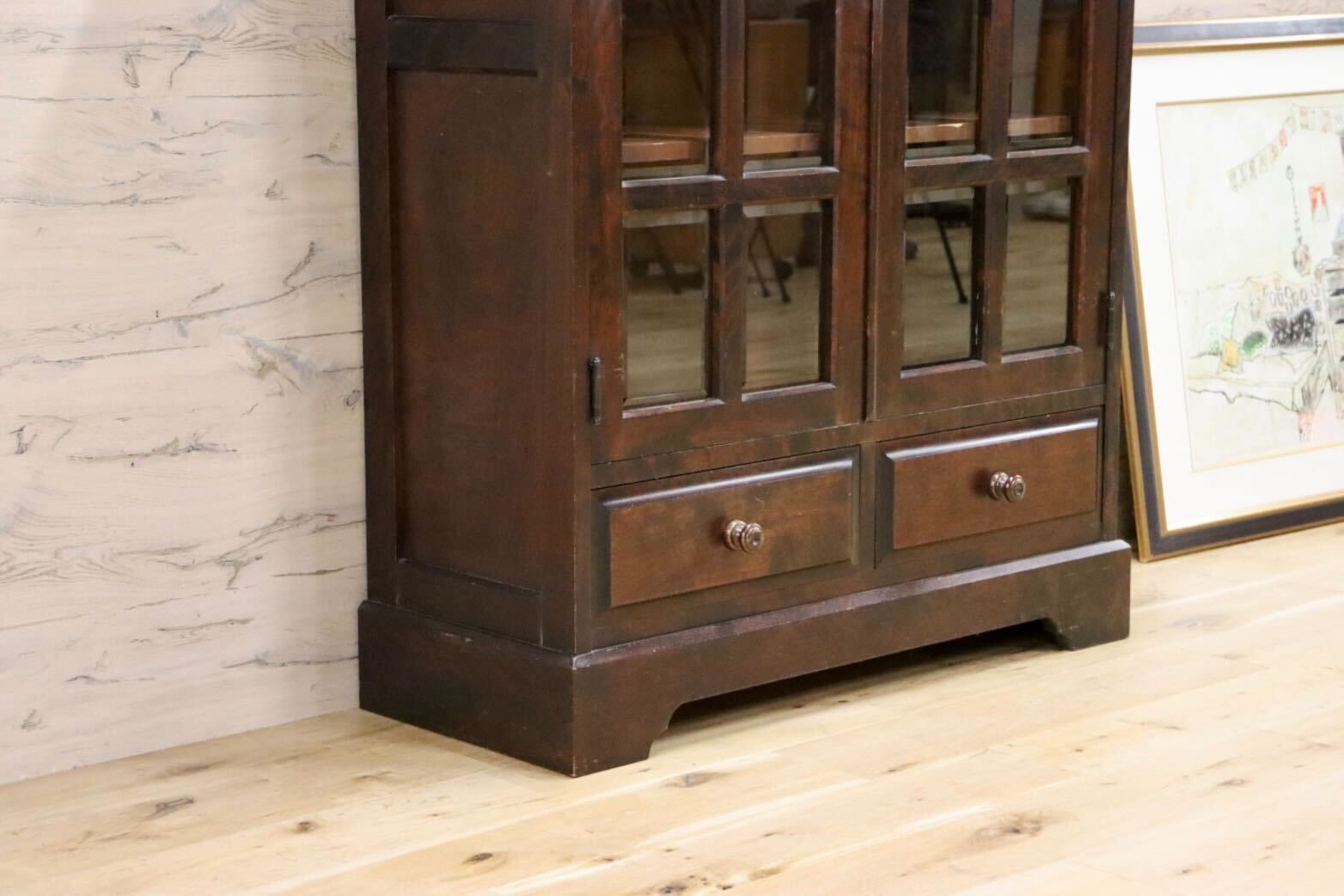 GMGN186B○北海道民芸家具 本棚 書棚 本箱 キャビネット 飾り棚 樺無垢材 飛騨産業 和家具 和モダン レトロ 古民家 旅館 書斎 棚