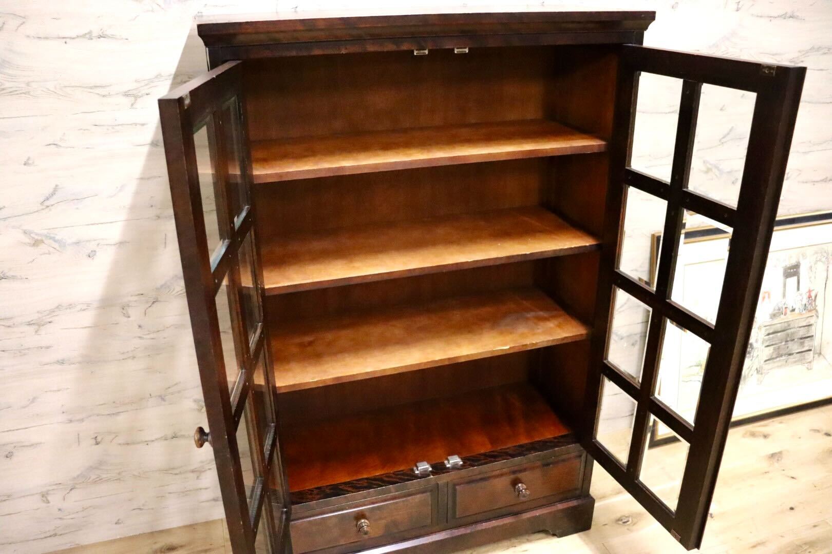 GMGN186B○北海道民芸家具 本棚 書棚 本箱 キャビネット 飾り棚 樺無垢材 飛騨産業 和家具 和モダン レトロ 古民家 旅館 書斎 棚