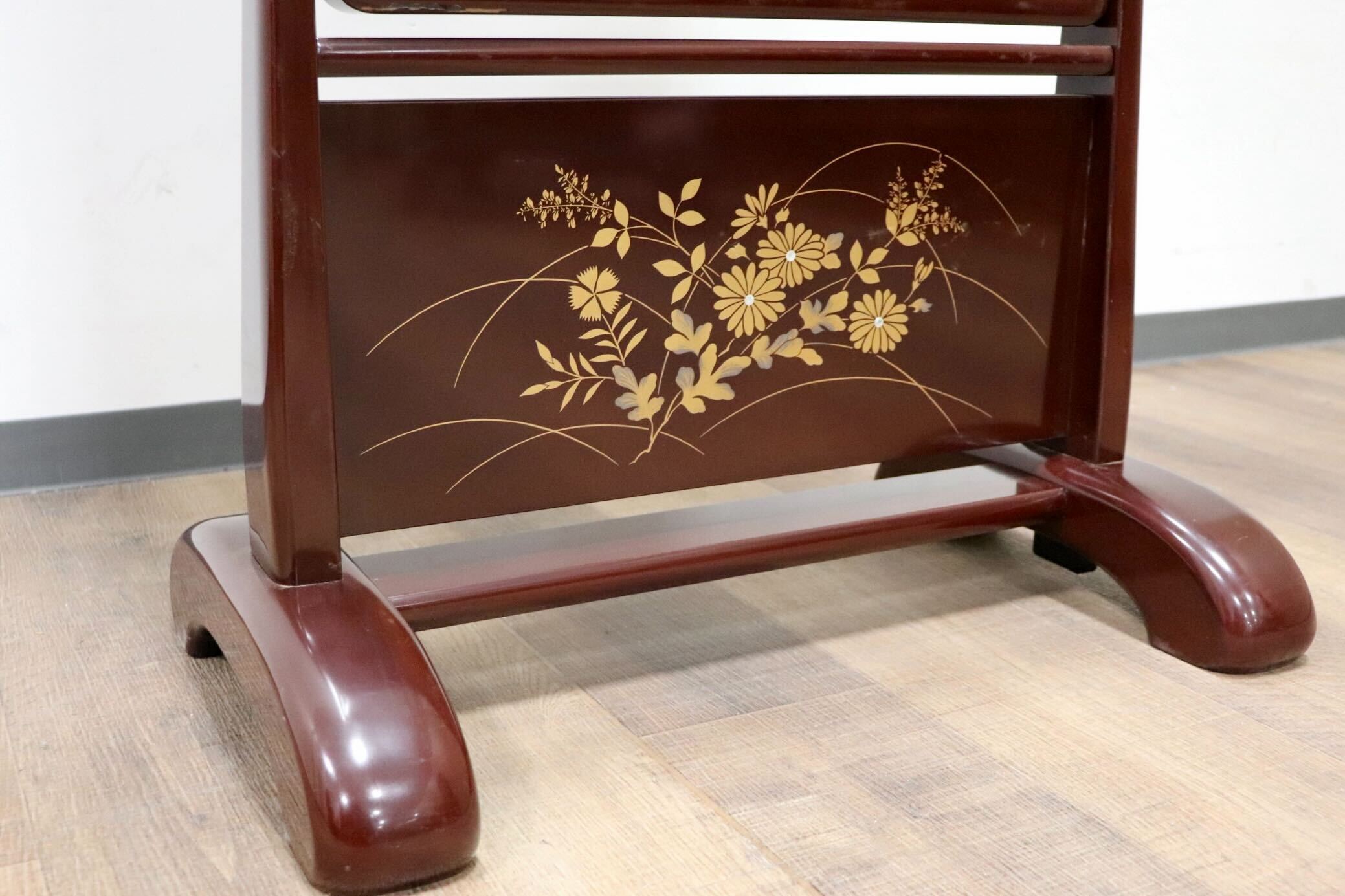 GMGF122○MATSUSO / 松創 秋草は溜 橘型 全身鏡 姿見 スタンドミラー 漆塗り 和モダン 府中家具 IDC大塚家具 定価約80万 展示品