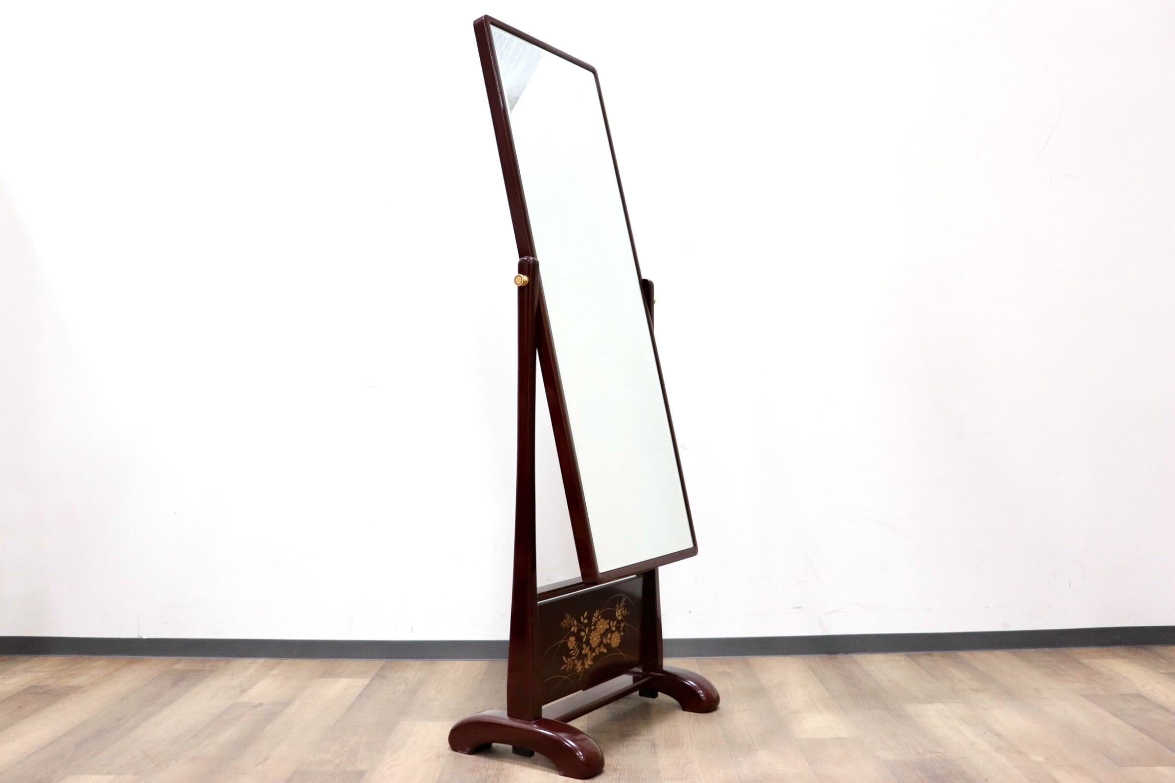 GMGF122○MATSUSO / 松創 秋草は溜 橘型 全身鏡 姿見 スタンドミラー 漆塗り 和モダン 府中家具 IDC大塚家具 定価約80万 展示品