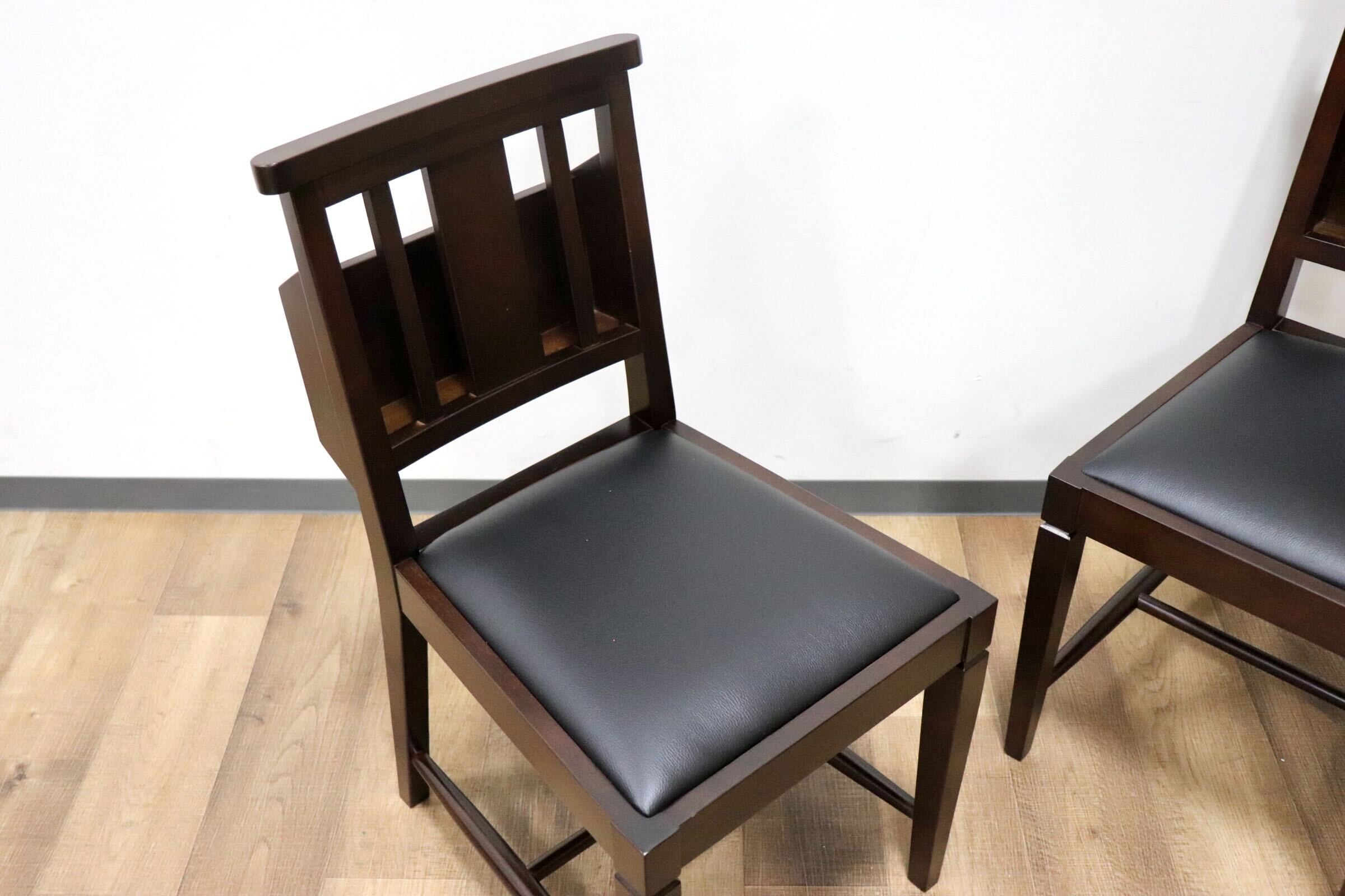 GMGN342F○CHERRY FURNITURE / 桜屋工業 ダイニングチェア チャーチチェア マガジンラック 合皮 ダークブラウン 2脚セット モダン 未使用品