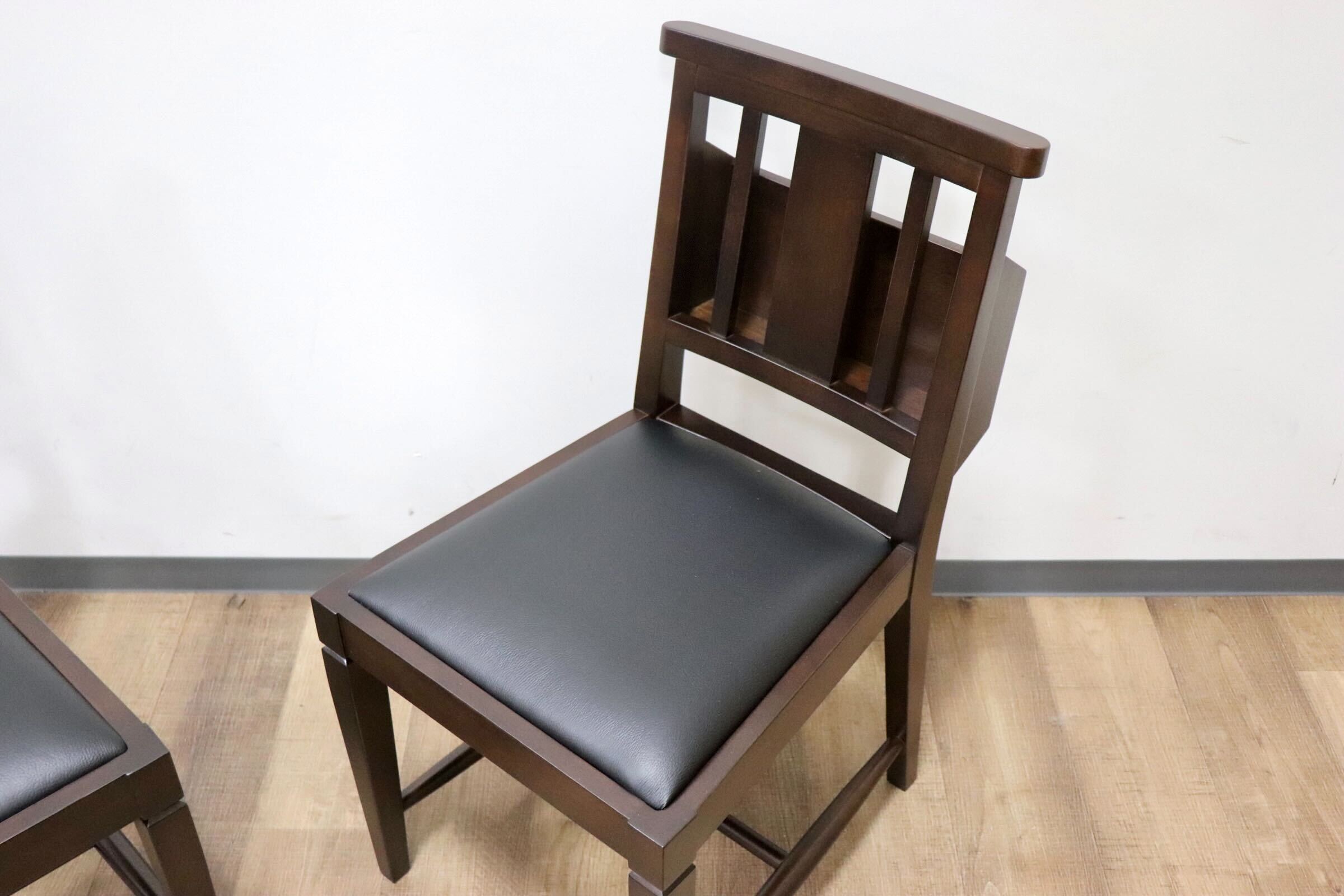 GMGN342F○CHERRY FURNITURE / 桜屋工業 ダイニングチェア チャーチチェア マガジンラック 合皮 ダークブラウン 2脚セット モダン 未使用品