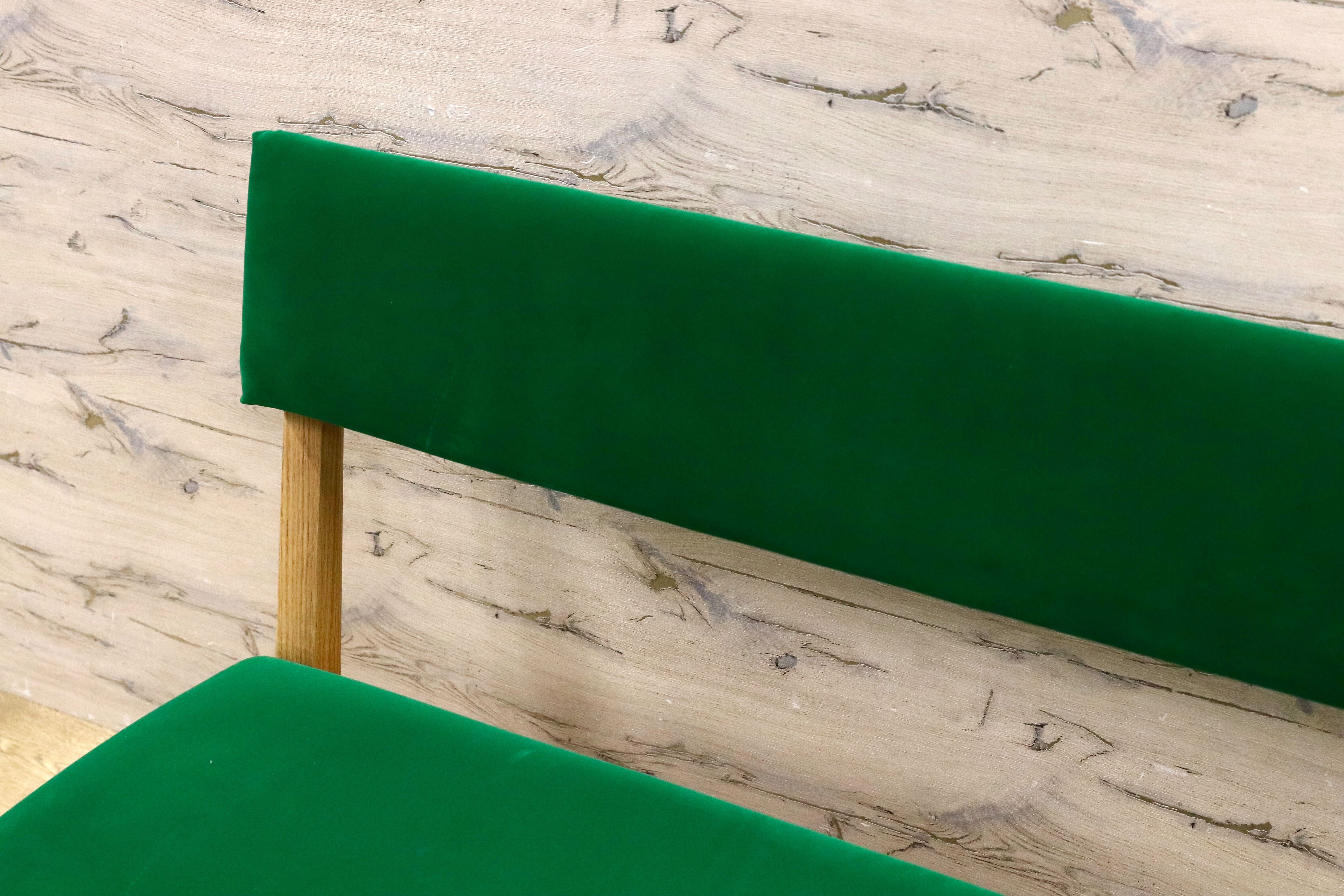 GMIK488○飛騨産業 / HIDA キツツキ KAYA カヤ ベンチ 長椅子 ダイニングチェア 椅子 オーク無垢材 飛騨家具 IDC大塚家具 緑 布張り