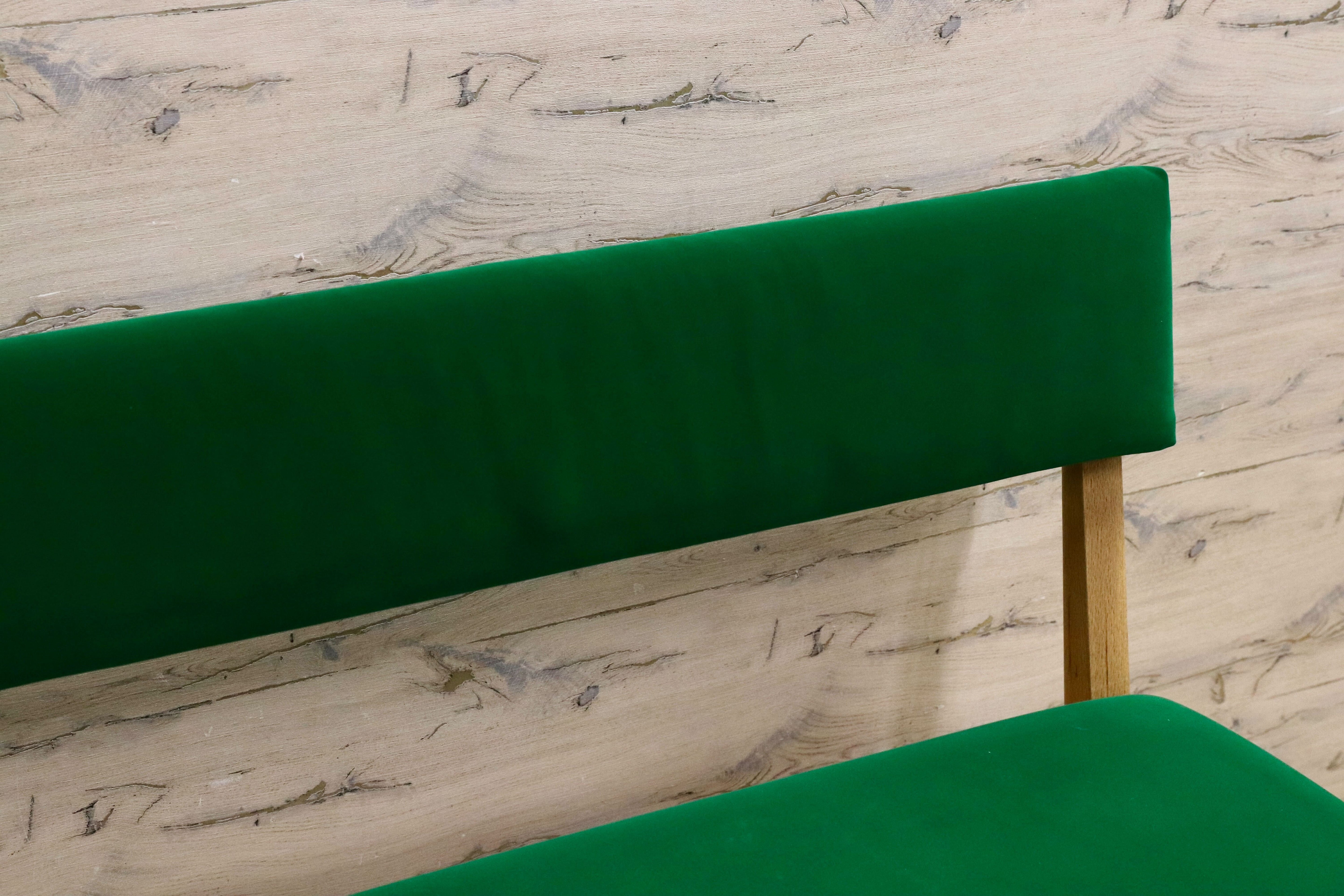 GMIK488○飛騨産業 / HIDA キツツキ KAYA カヤ ベンチ 長椅子 ダイニングチェア 椅子 オーク無垢材 飛騨家具 IDC大塚家具 緑 布張り