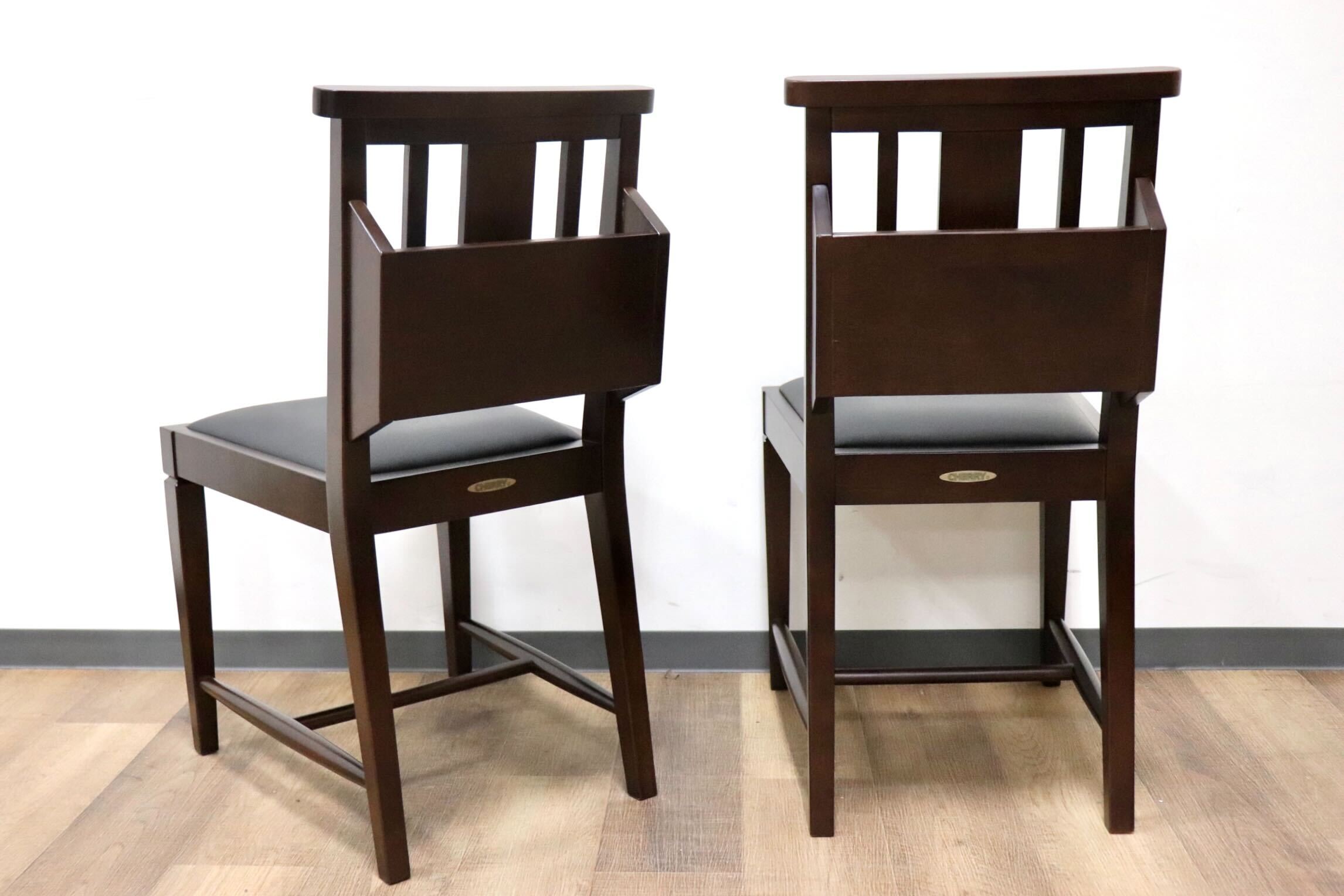 GMGN342F○CHERRY FURNITURE / 桜屋工業 ダイニングチェア チャーチチェア マガジンラック 合皮 ダークブラウン 2脚セット モダン 未使用品