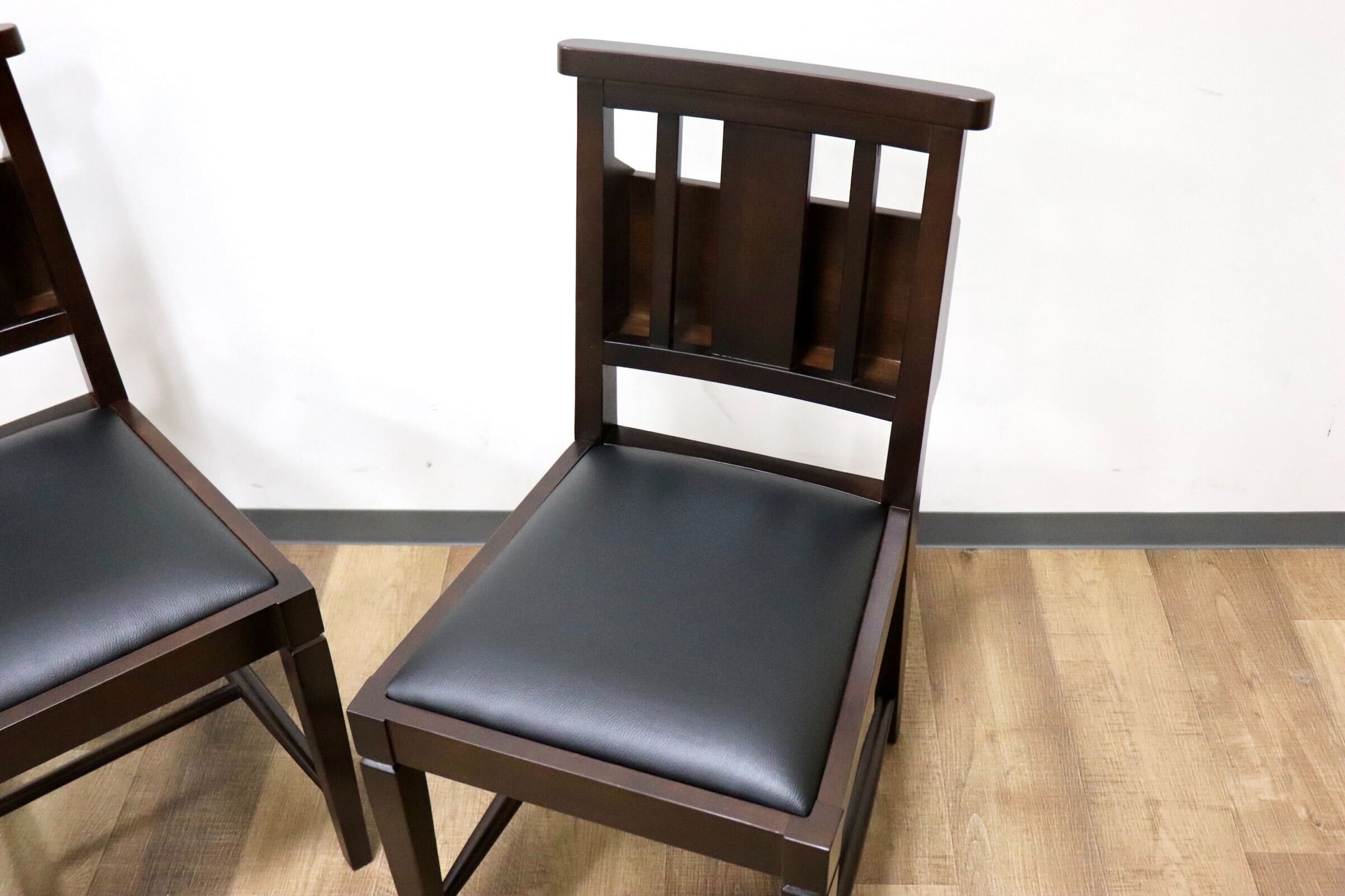 GMGN342G○CHERRY FURNITURE / 桜屋工業 ダイニングチェア チャーチチェア マガジンラック 合皮 ダークブラウン 2脚セット モダン 未使用品