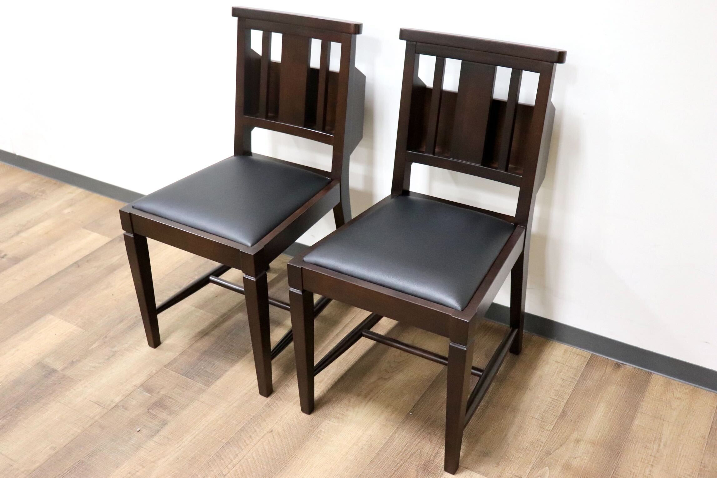 GMGN342G○CHERRY FURNITURE / 桜屋工業 ダイニングチェア チャーチチェア マガジンラック 合皮 ダークブラウン 2脚セット モダン 未使用品