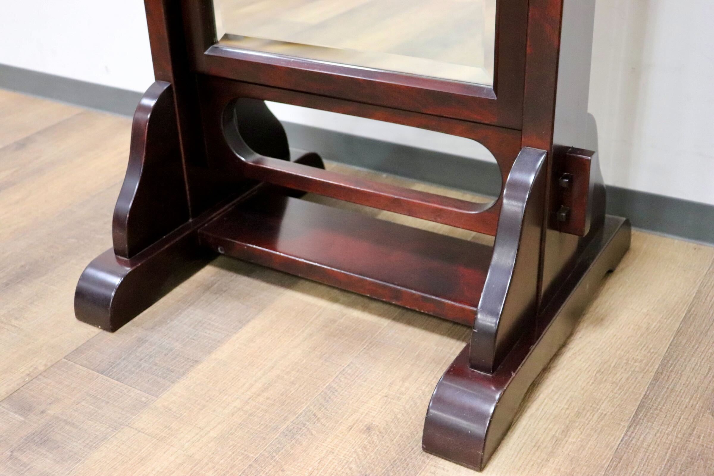 GMGF107○安芸民芸 スタンドミラー 鏡 姿見 全身鏡 椛 樺材 無垢材 和家具 民芸家具 伝統工芸 和室 和モダン レトロ アンティーク