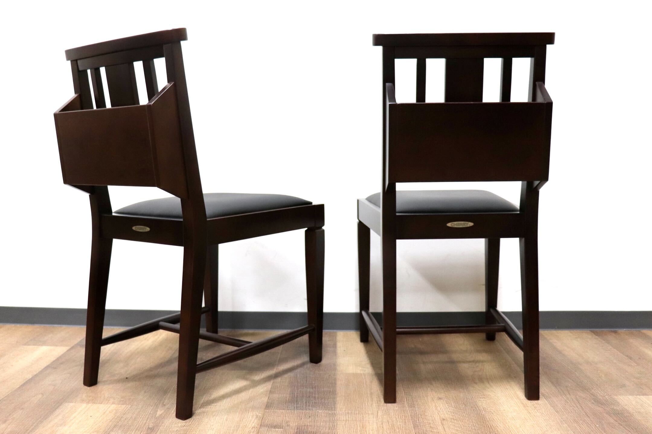 GMGN342G○CHERRY FURNITURE / 桜屋工業 ダイニングチェア チャーチチェア マガジンラック 合皮 ダークブラウン 2脚セット モダン 未使用品