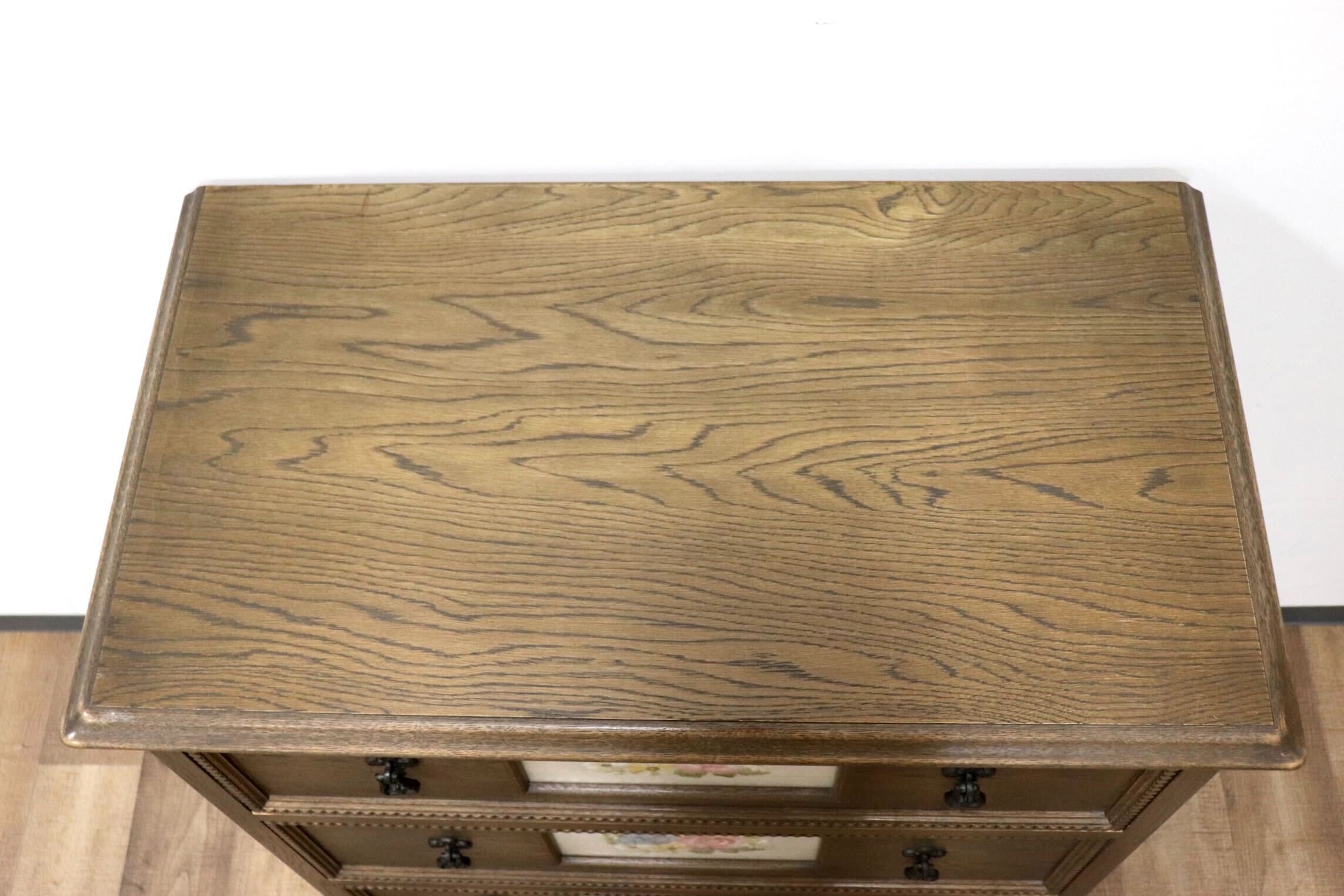 GMGN349○神戸家具 洋家具 伊藤家具 3段チェスト 整理タンス 彫刻 オーク材 クラシカル 花柄 和製ヴィンテージ アンティーク 検)永田良介