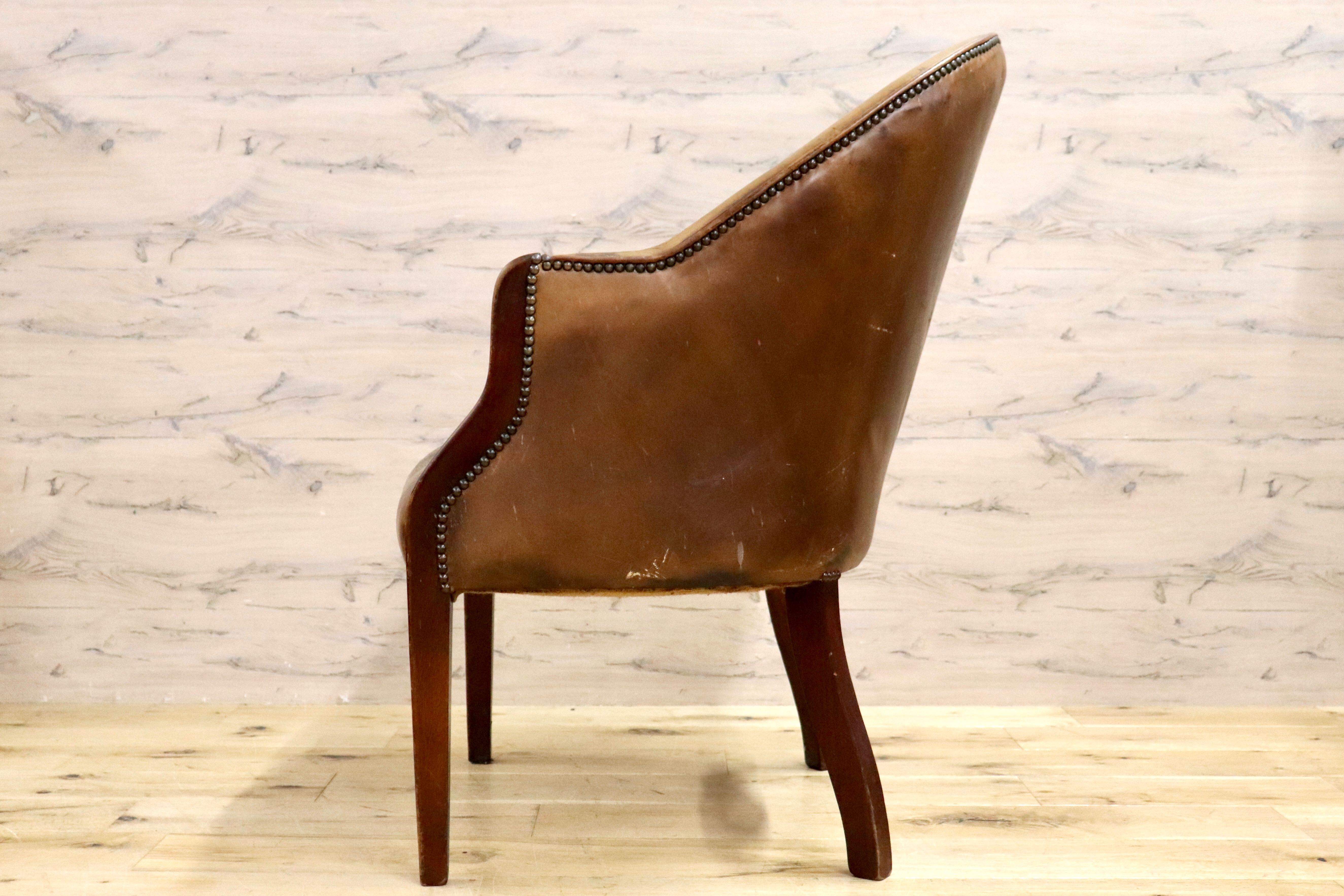 GMHK411○イギリス ヴィンテージ 1人掛けソファ ラウンジチェア デスクチェア 本革 レザー ブラウン 鋲打ち アンティーク