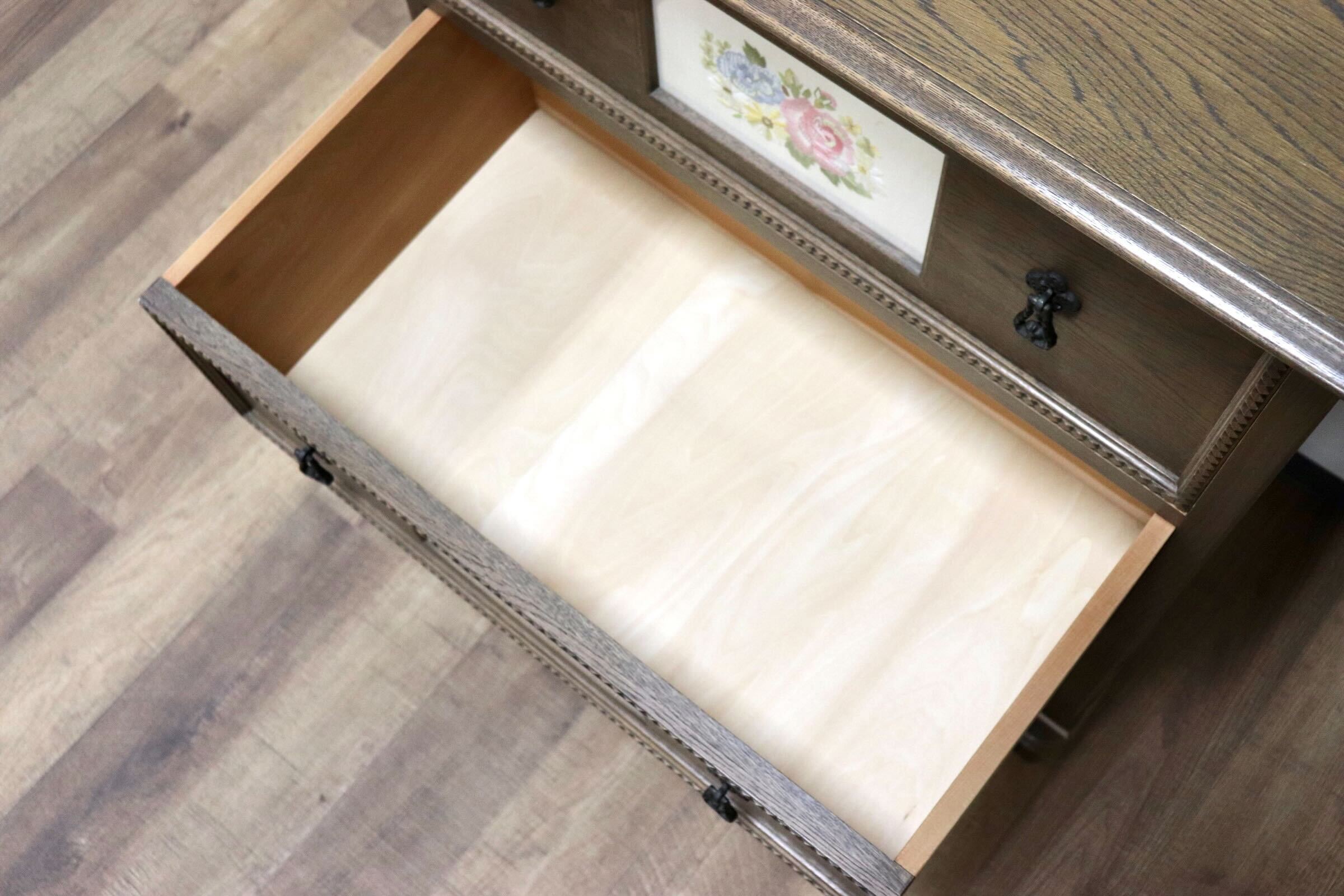 GMGN349○神戸家具 洋家具 伊藤家具 3段チェスト 整理タンス 彫刻 オーク材 クラシカル 花柄 和製ヴィンテージ アンティーク 検)永田良介