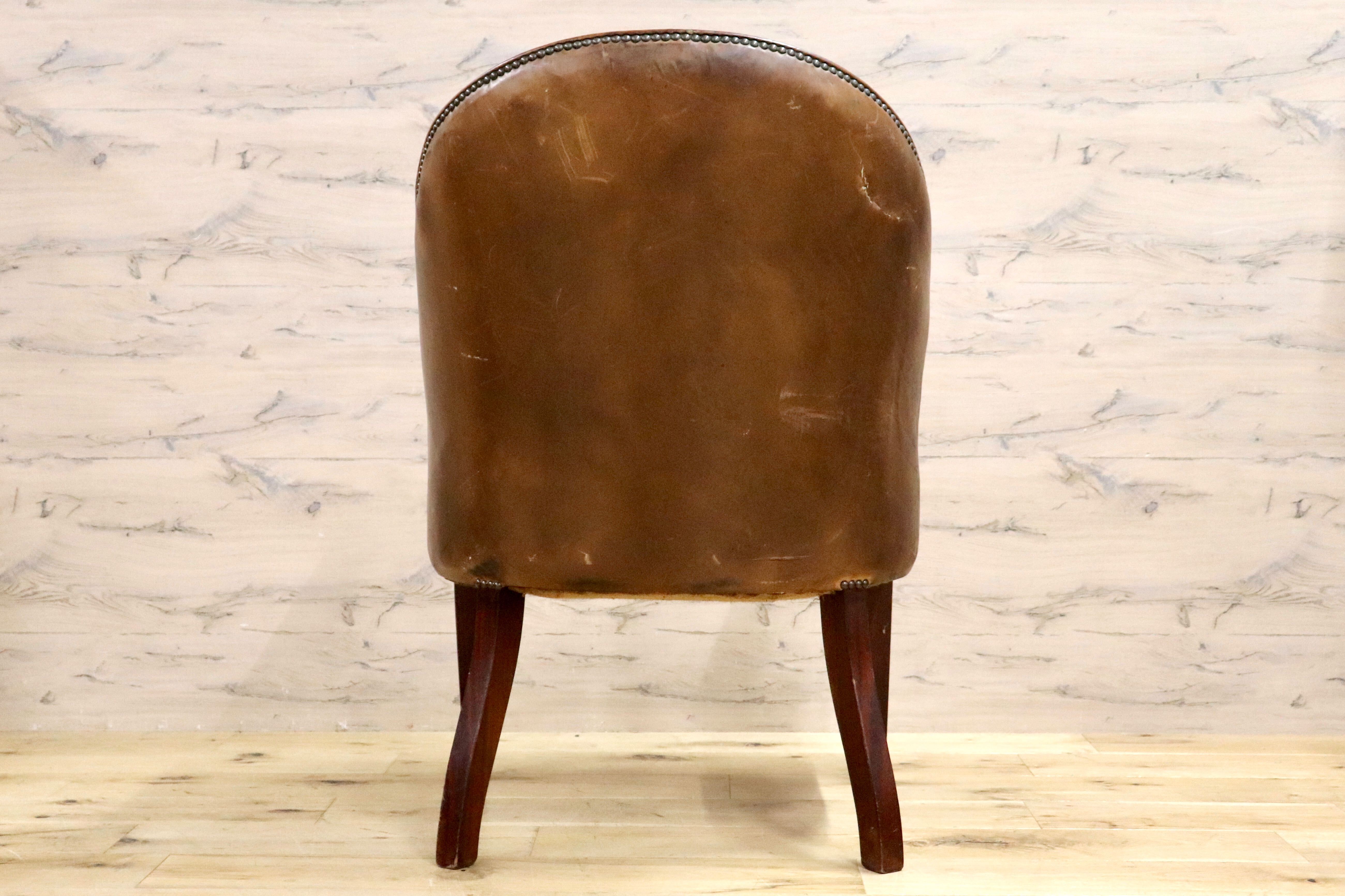 GMHK411○イギリス ヴィンテージ 1人掛けソファ ラウンジチェア デスクチェア 本革 レザー ブラウン 鋲打ち アンティーク