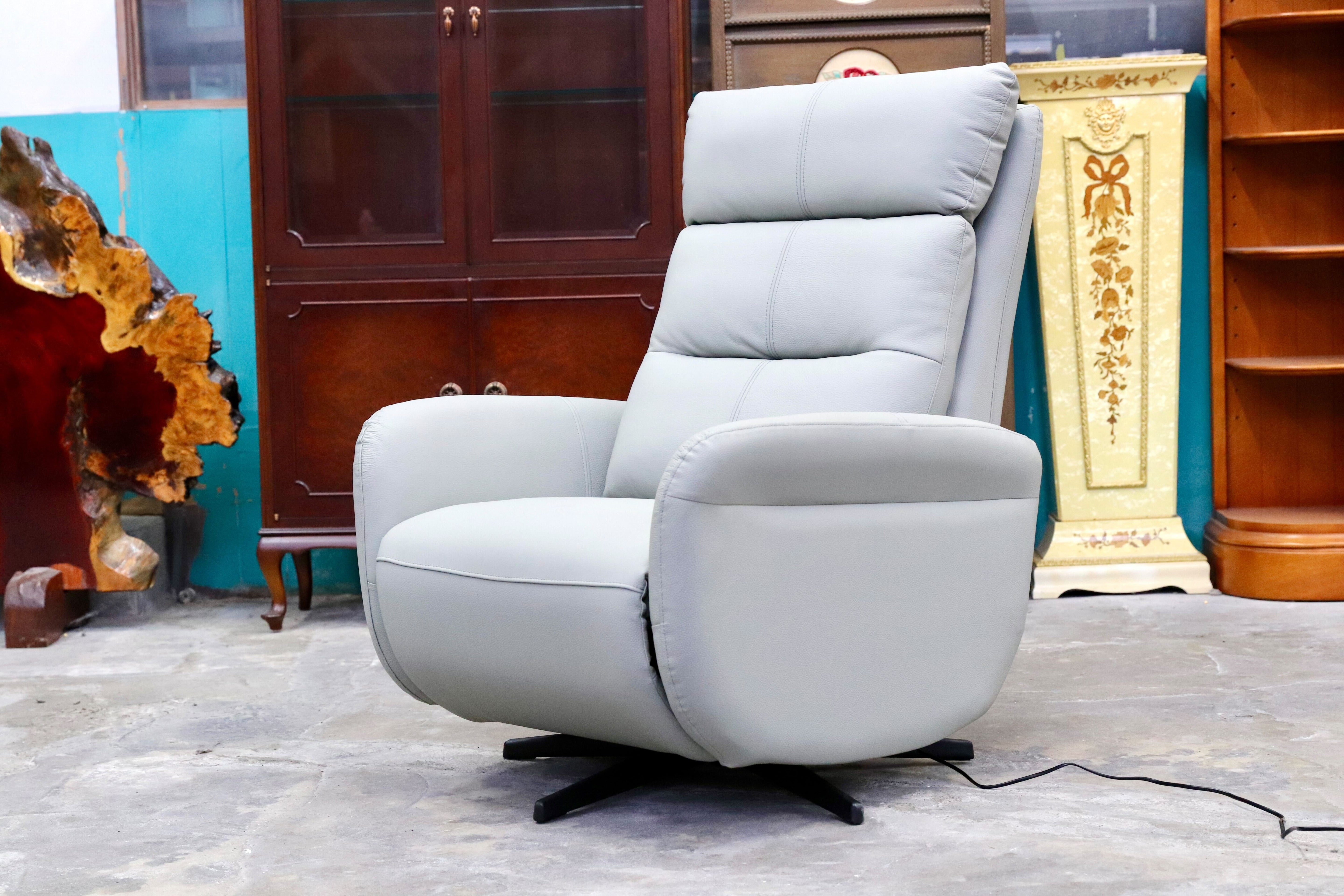 GMIH381○ヤマダオリジナル 電動パーソナルチェア ライトグレー 本革 レザー 1人掛けソファ シングルソファ