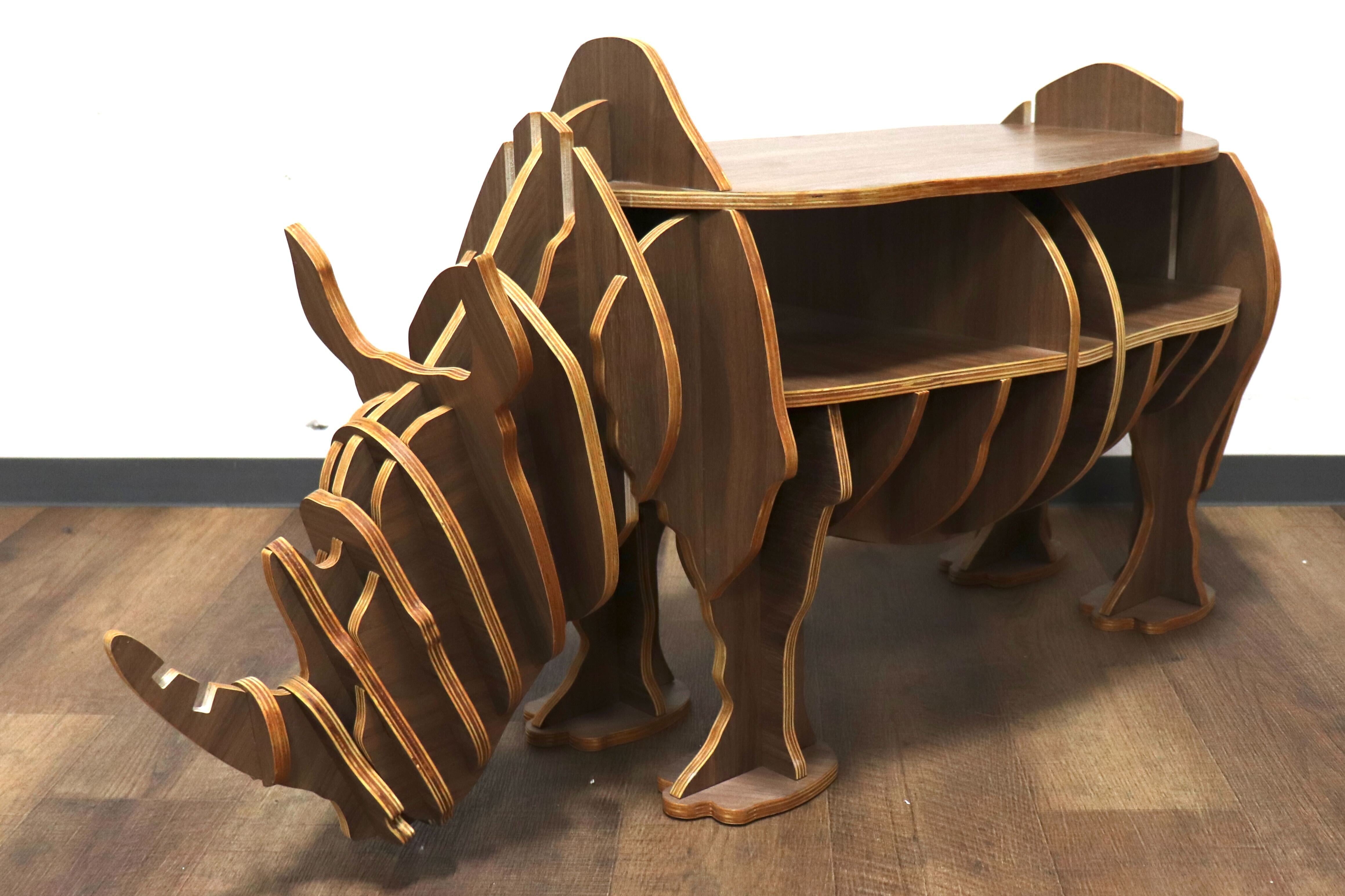 GMHK568○TIMELESS CRAFT /タイムレスクラフト Animal Shelf Rhino サイ サイドテーブル ウォールナット 定価約6.5万 稀少 展示品