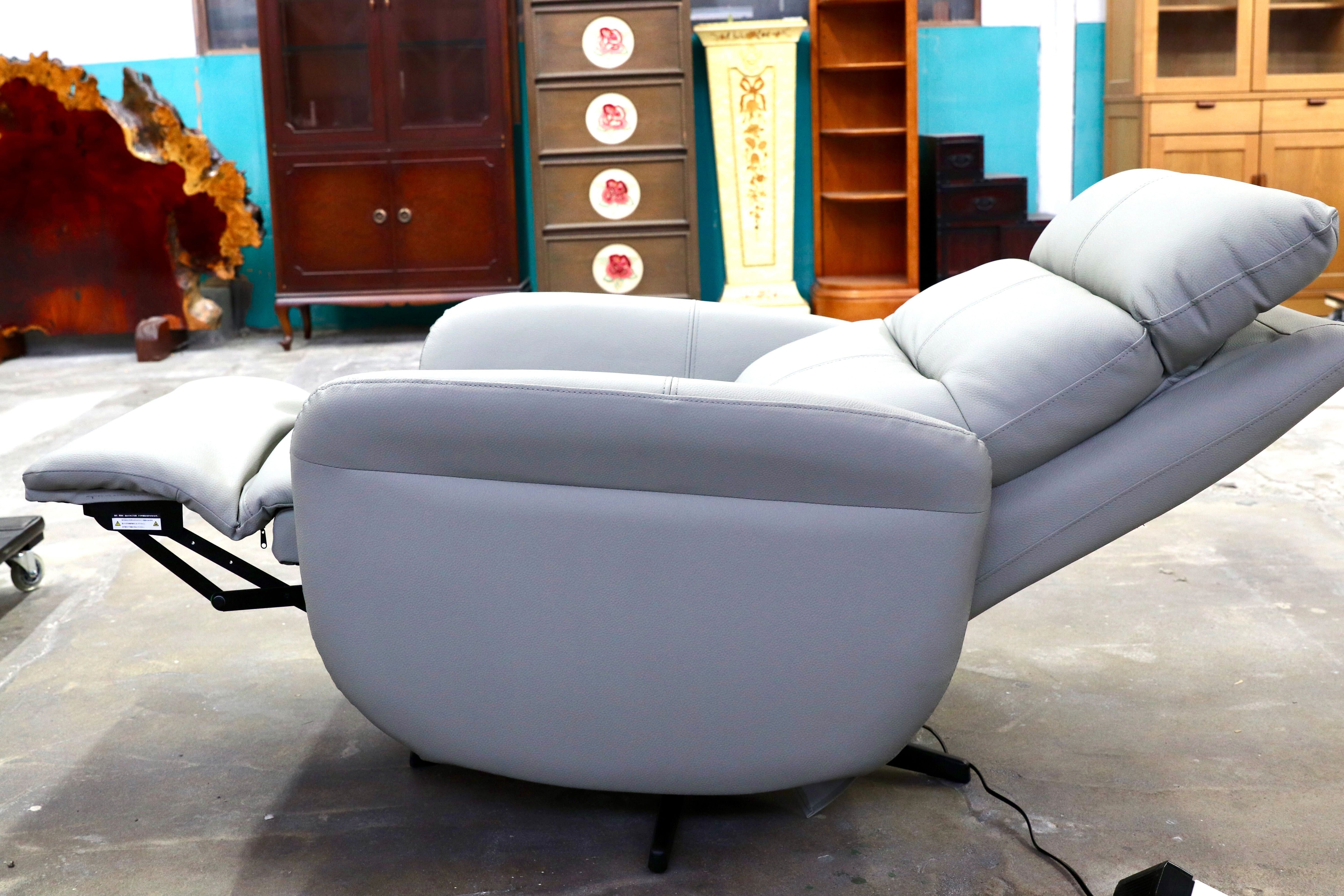 GMIH381○ヤマダオリジナル 電動パーソナルチェア ライトグレー 本革 レザー 1人掛けソファ シングルソファ