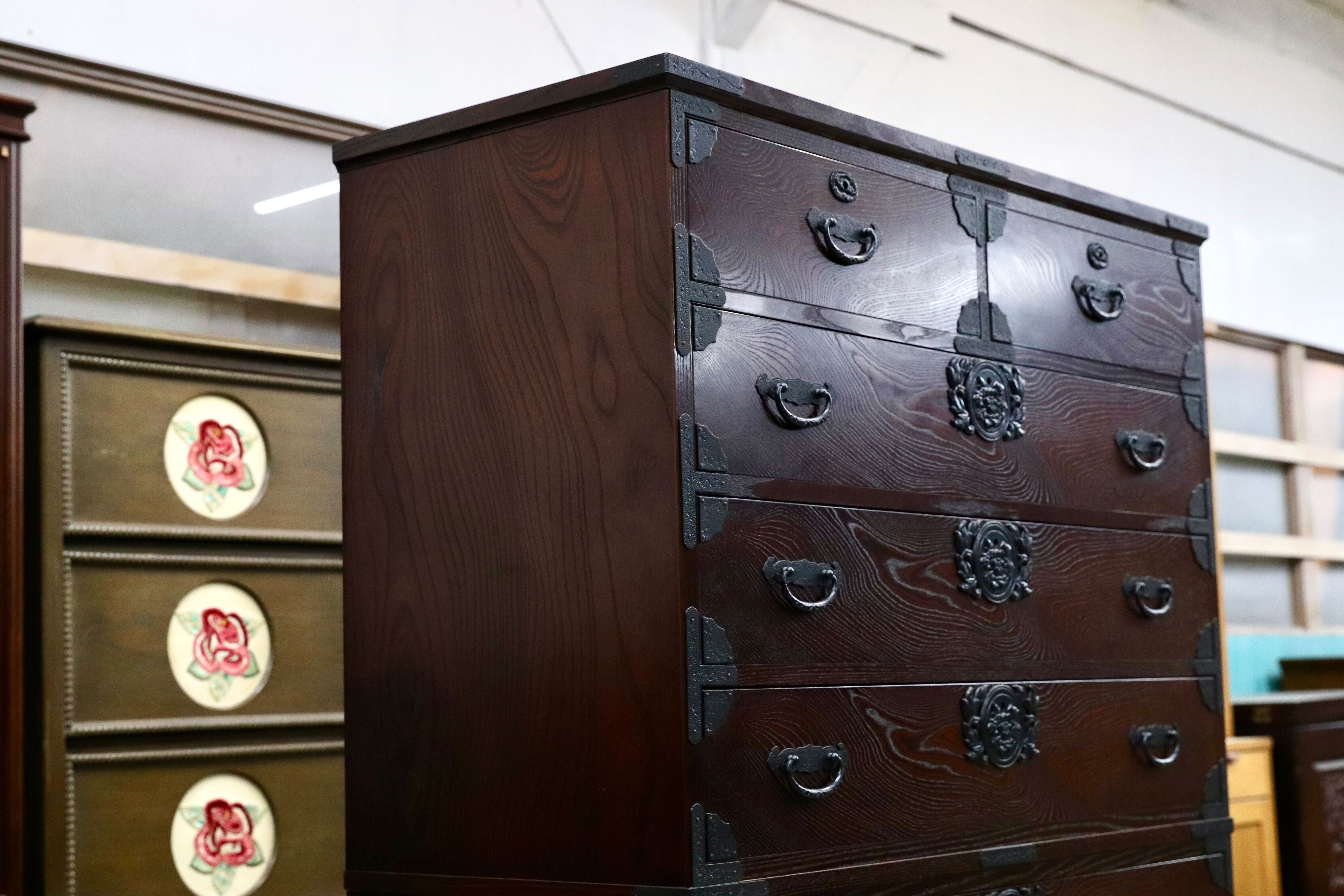 GMIH320○筑後民芸家具 チェスト 整理箪笥 箪笥 タンス 引出し収納 和家具 和モダン レトロ アンティーク調