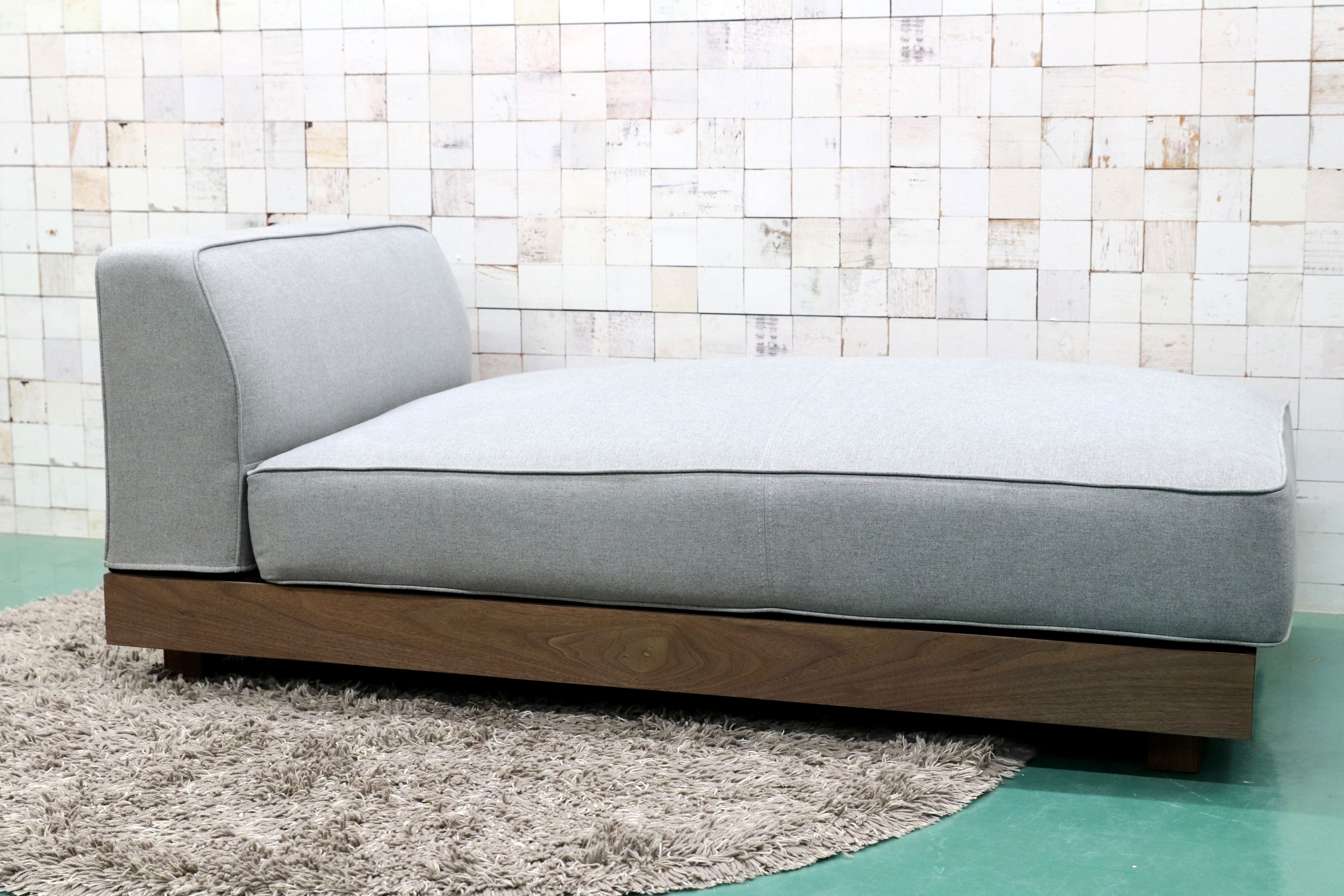 GMGS160○長椅子 シェーズロング システムソファ 北欧モダン ウォールナット ファブリック ミントグレー 定価12.1万 展示品