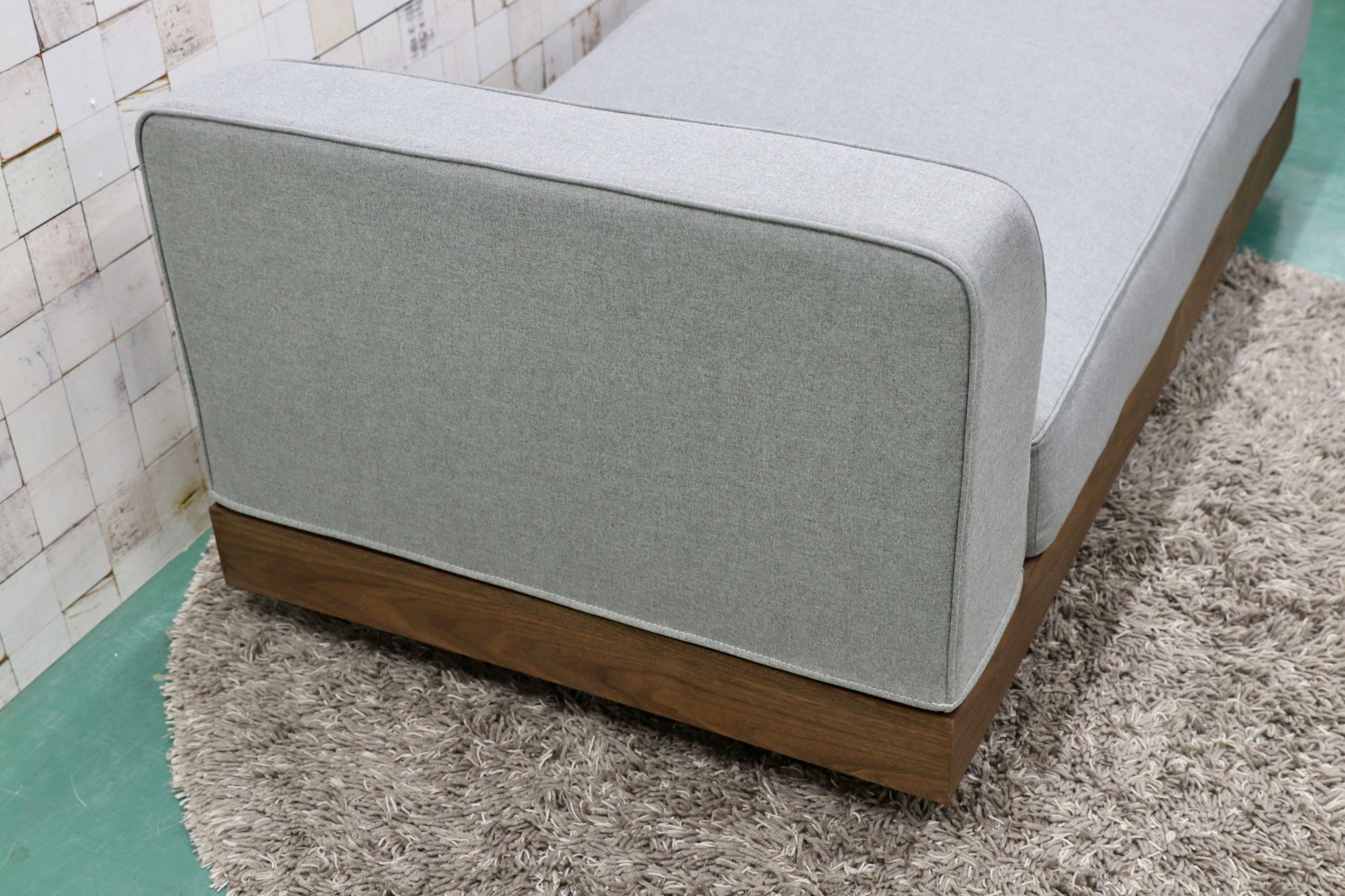 GMGS160○長椅子 シェーズロング システムソファ 北欧モダン ウォールナット ファブリック ミントグレー 定価12.1万 展示品