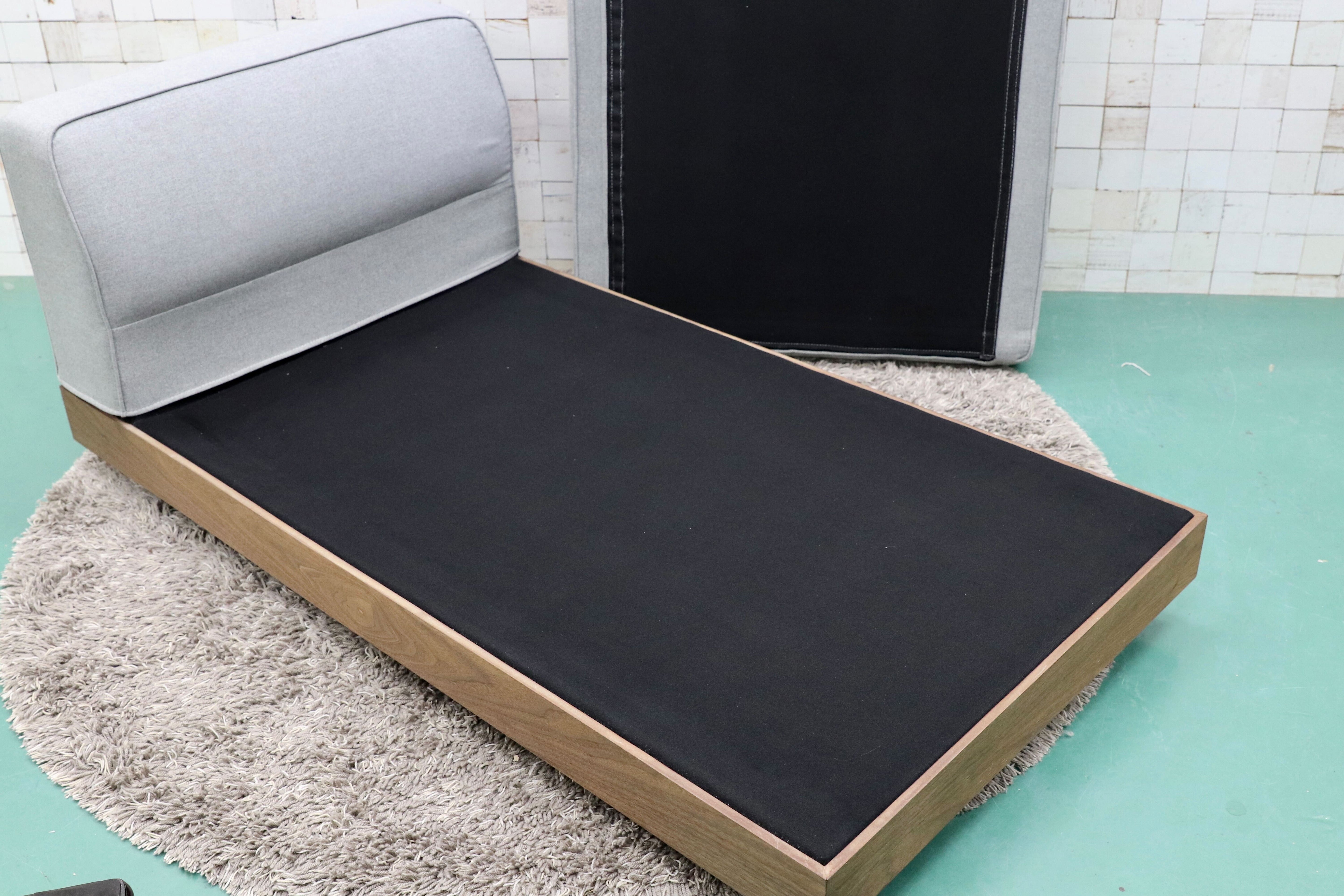 GMGS160○長椅子 シェーズロング システムソファ 北欧モダン ウォールナット ファブリック ミントグレー 定価12.1万 展示品