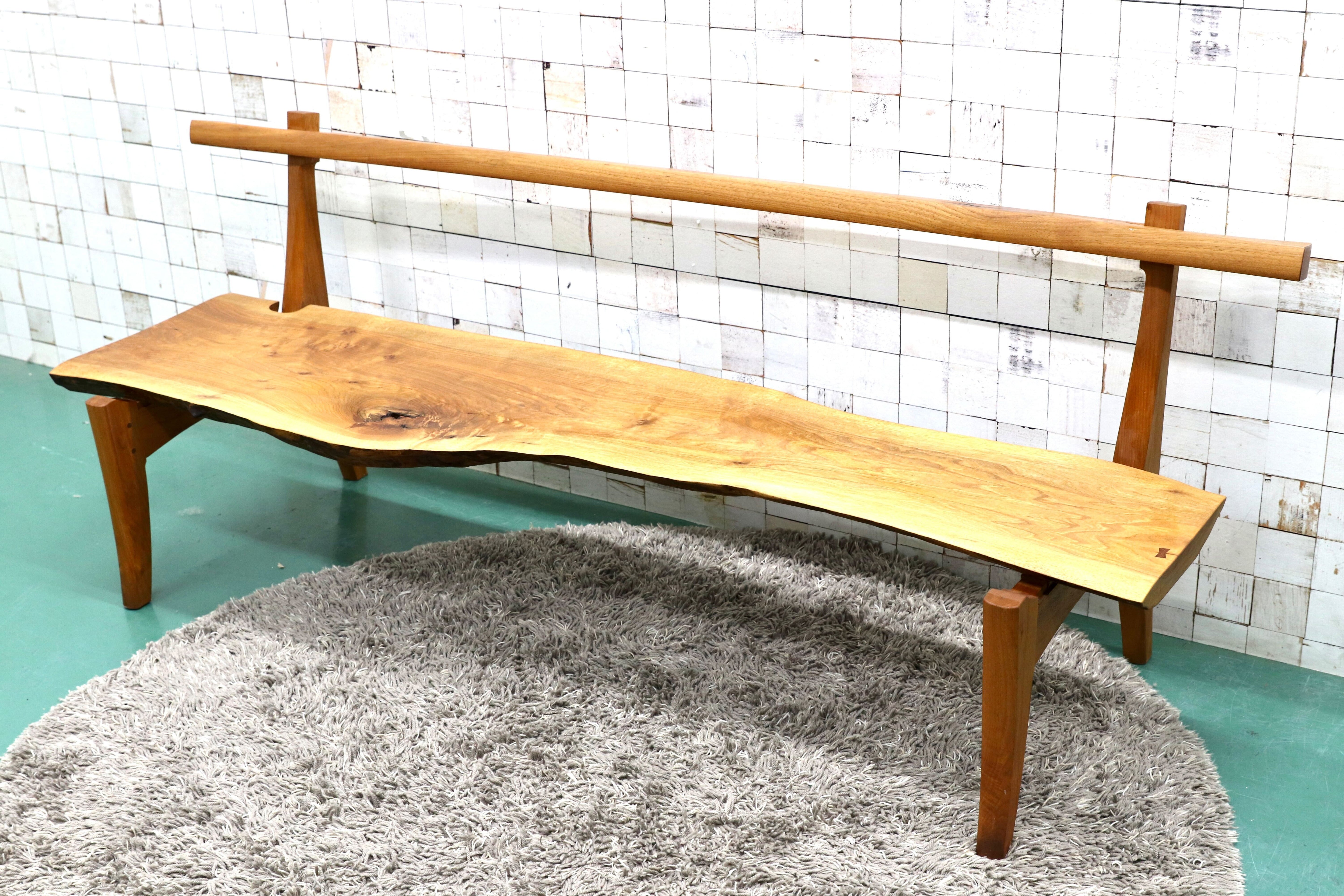 GMGS158○家具工房 ニングル 家具作家 吉田秀造 ベンチ 長椅子 無垢材 一枚板 オブジェ 稀少 検)ジョージナカシマ