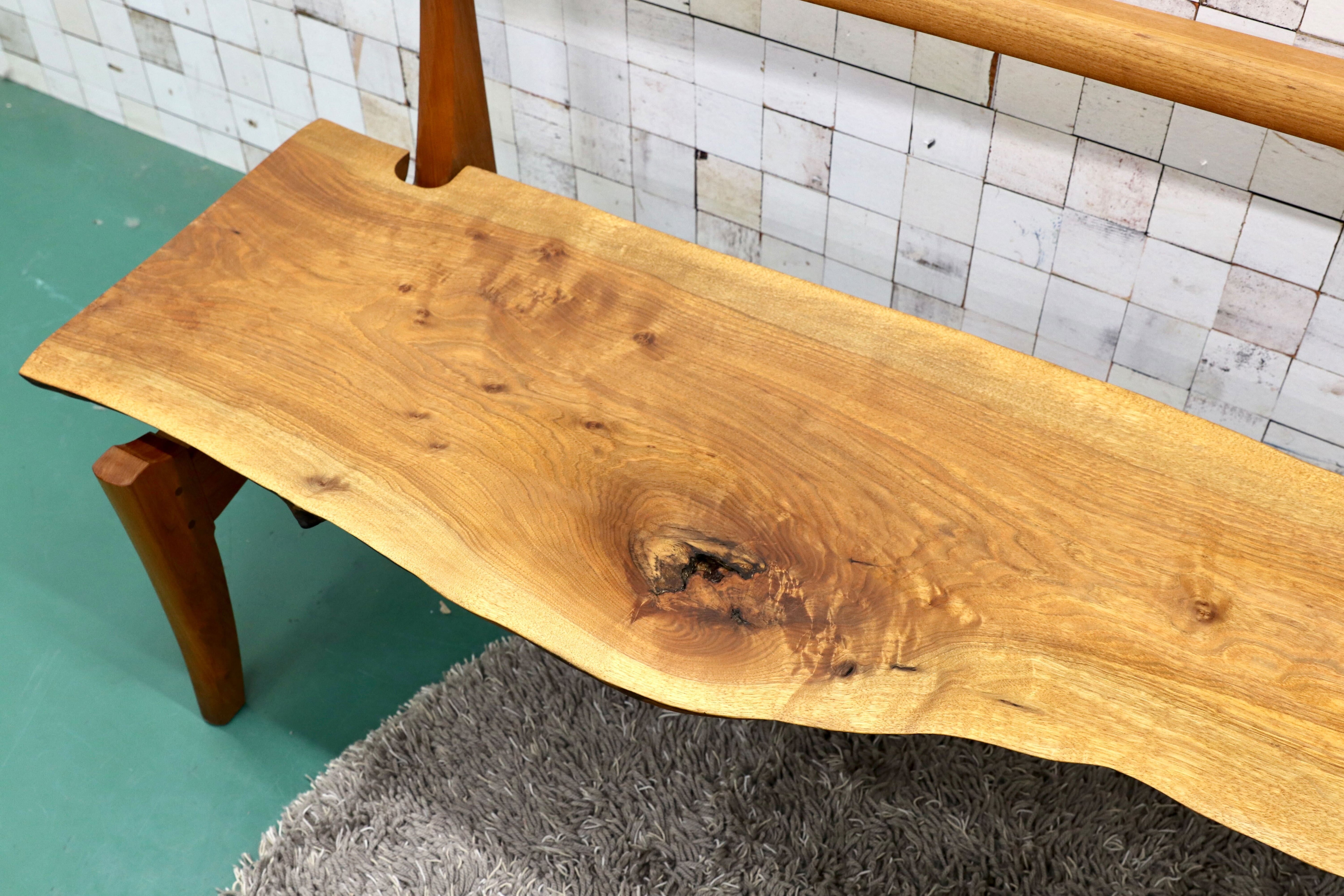 GMGS158○家具工房 ニングル 家具作家 吉田秀造 ベンチ 長椅子 無垢材 一枚板 オブジェ 稀少 検)ジョージナカシマ