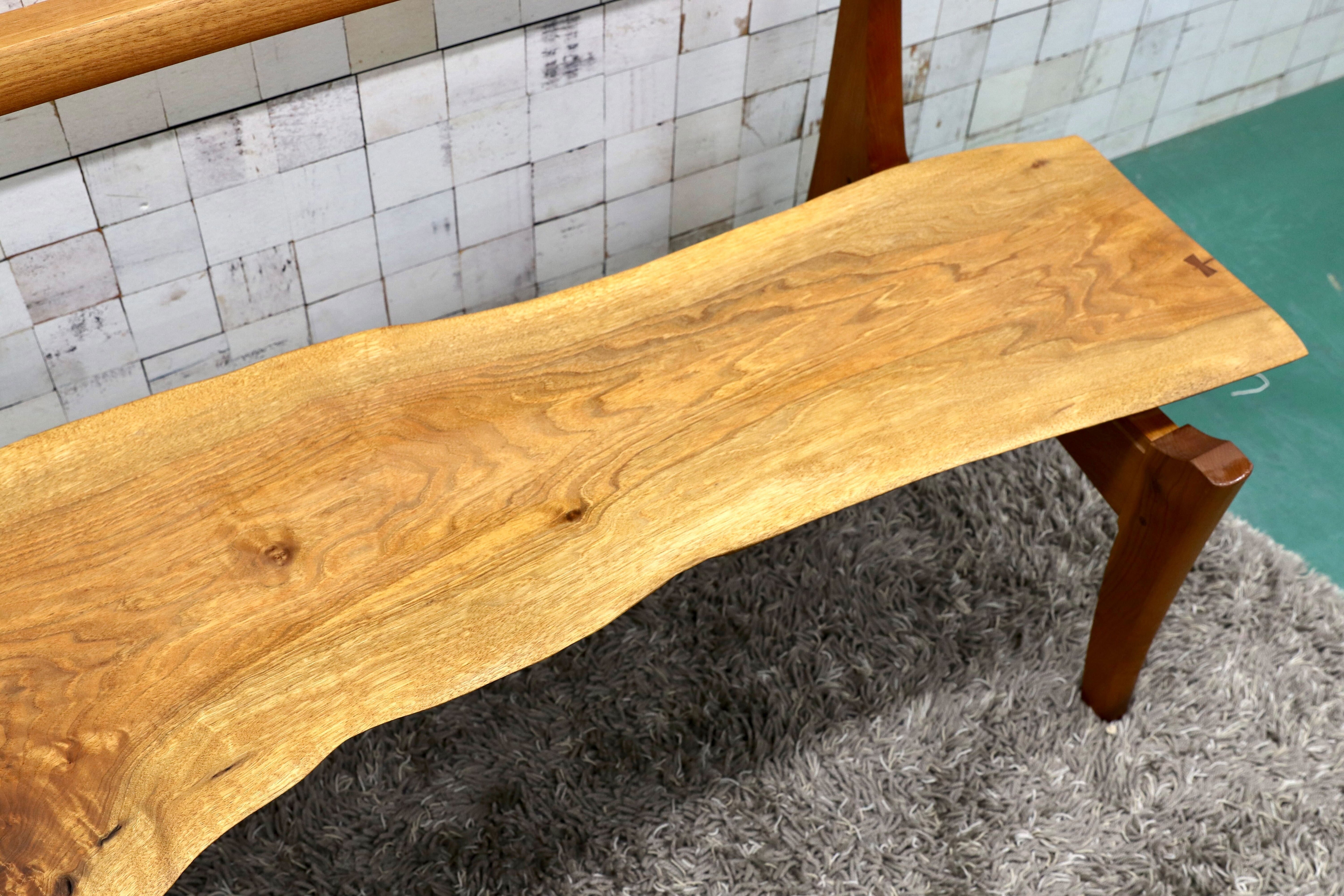 GMGS158○家具工房 ニングル 家具作家 吉田秀造 ベンチ 長椅子 無垢材 一枚板 オブジェ 稀少 検)ジョージナカシマ