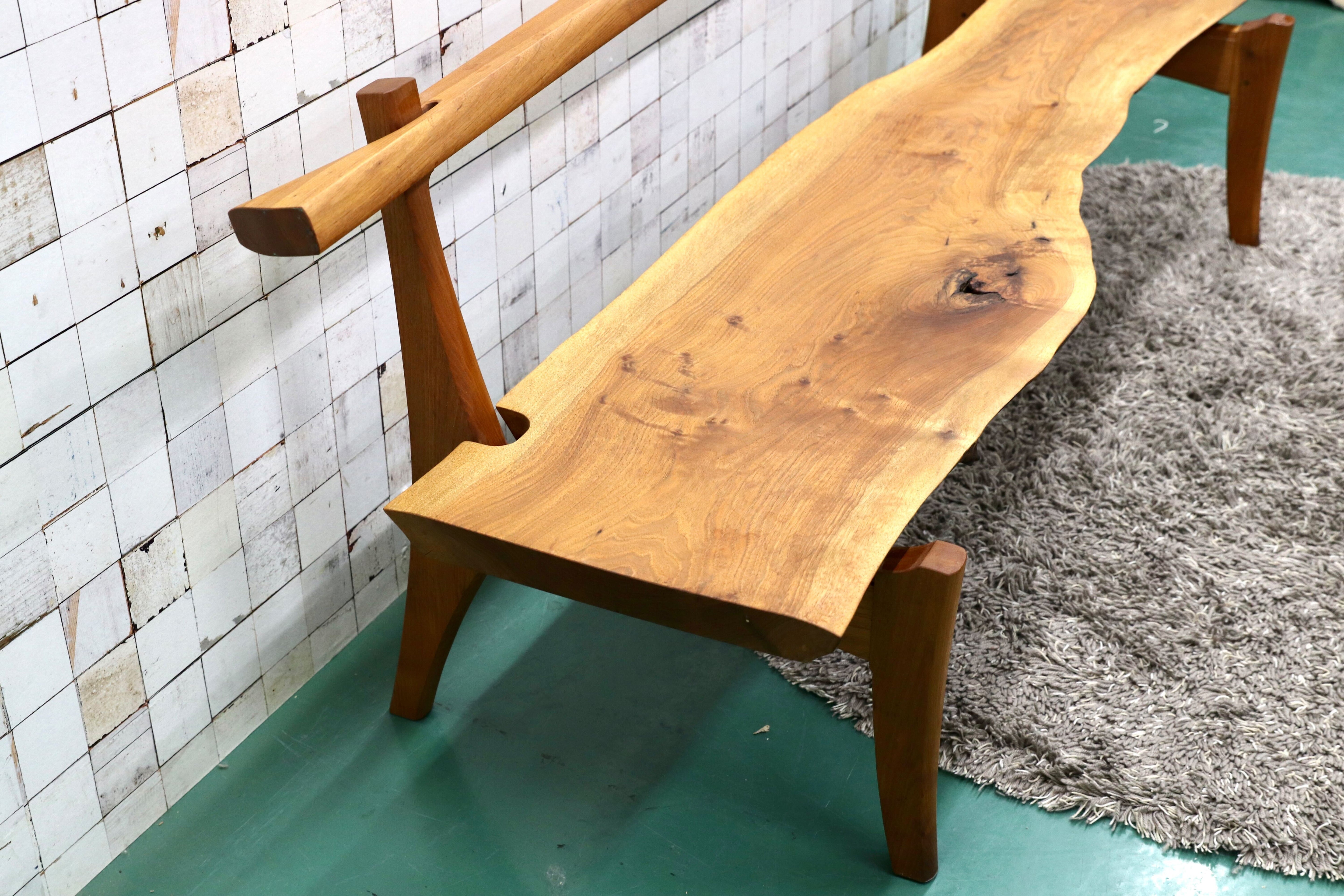 GMGS158○家具工房 ニングル 家具作家 吉田秀造 ベンチ 長椅子 無垢材 一枚板 オブジェ 稀少 検)ジョージナカシマ