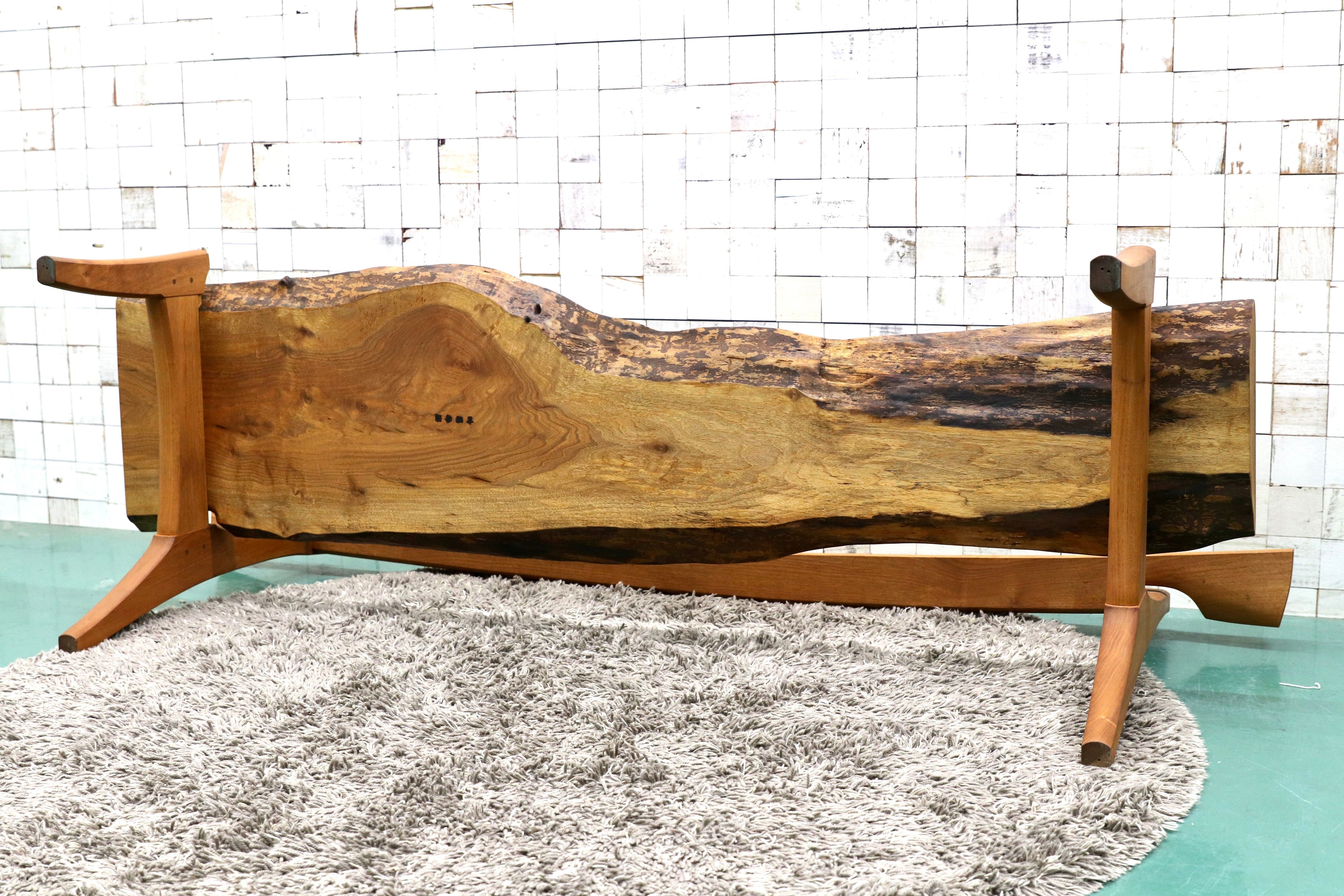 GMGS158○家具工房 ニングル 家具作家 吉田秀造 ベンチ 長椅子 無垢材 一枚板 オブジェ 稀少 検)ジョージナカシマ