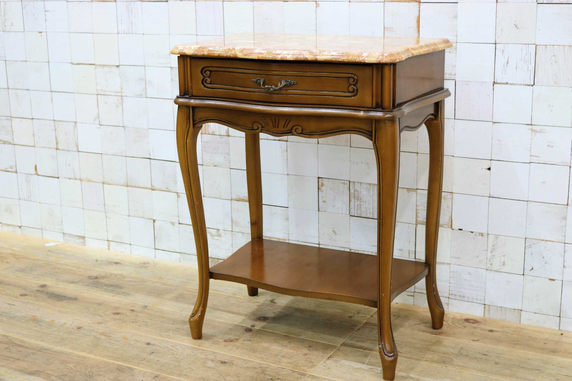 GMJK220◯コンソールテーブル サイドテーブル ナイトテーブル 飾り台 電話台 花台 猫脚 大理石 ロココ調 アンティーク クラシック