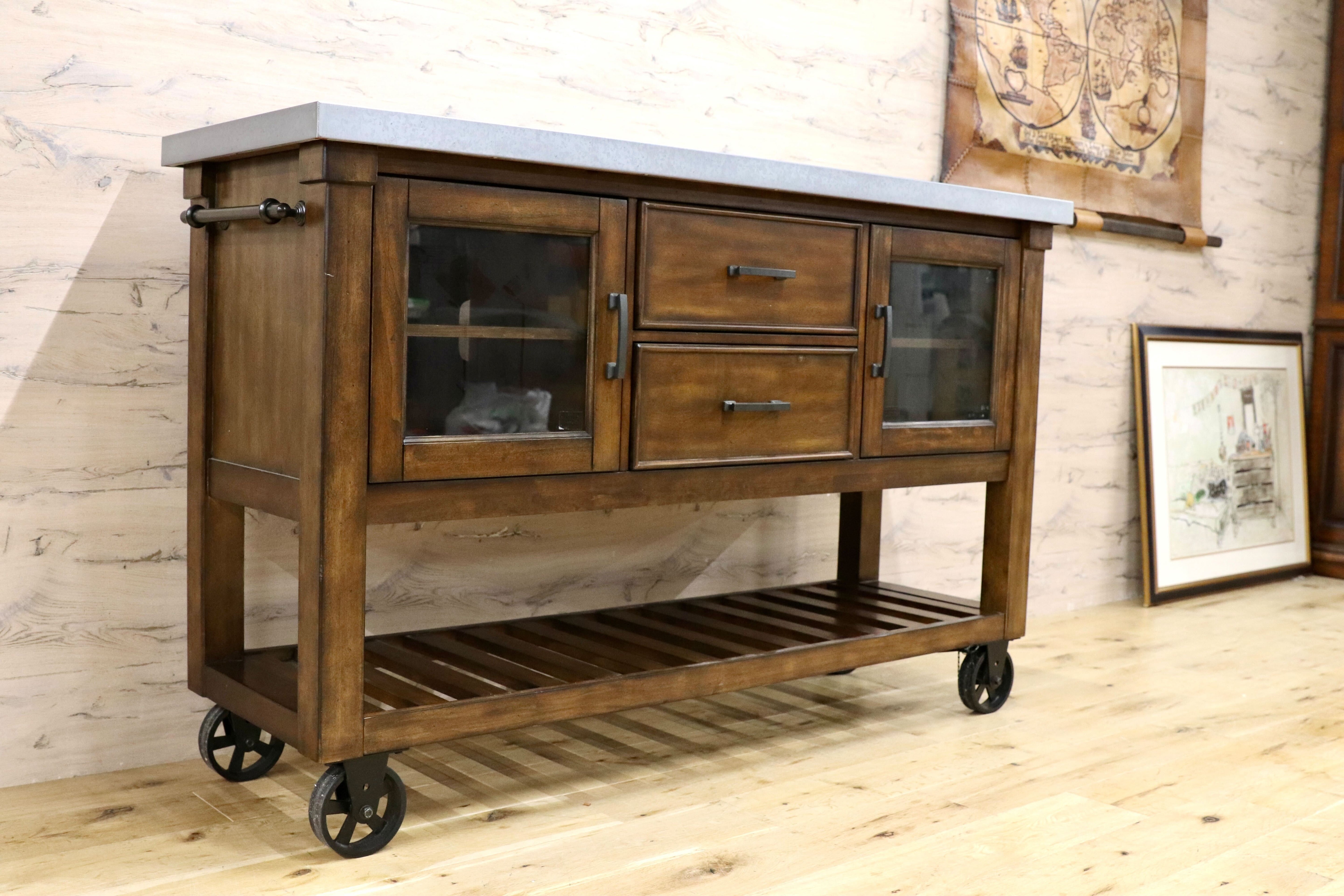 GMJK64○Bayside Furnishings キッチンアイランド カート キャスター付き カフェスタイル インダストリアル 収納家具