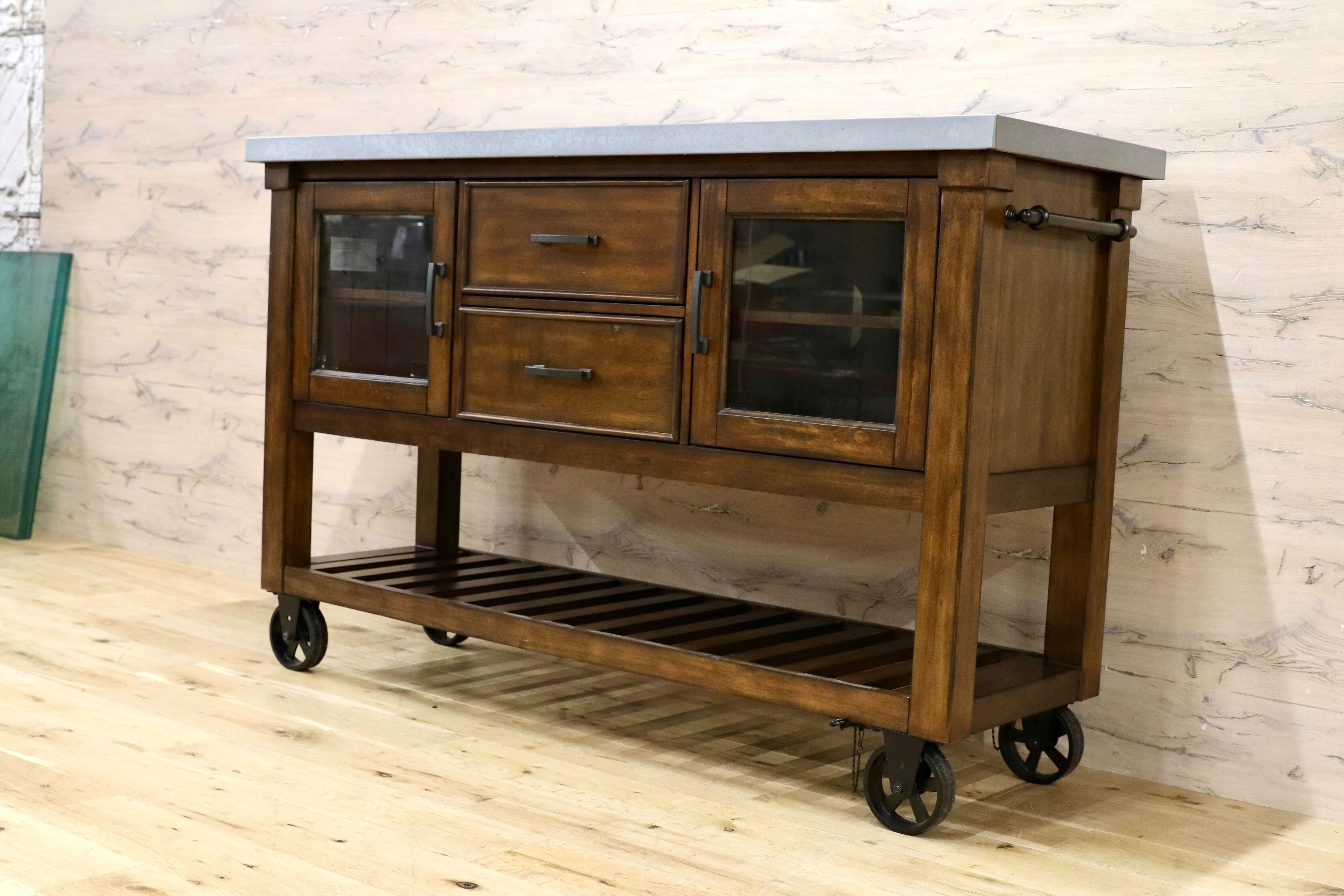 GMJK64○Bayside Furnishings キッチンアイランド カート キャスター付き カフェスタイル インダストリアル 収納家具