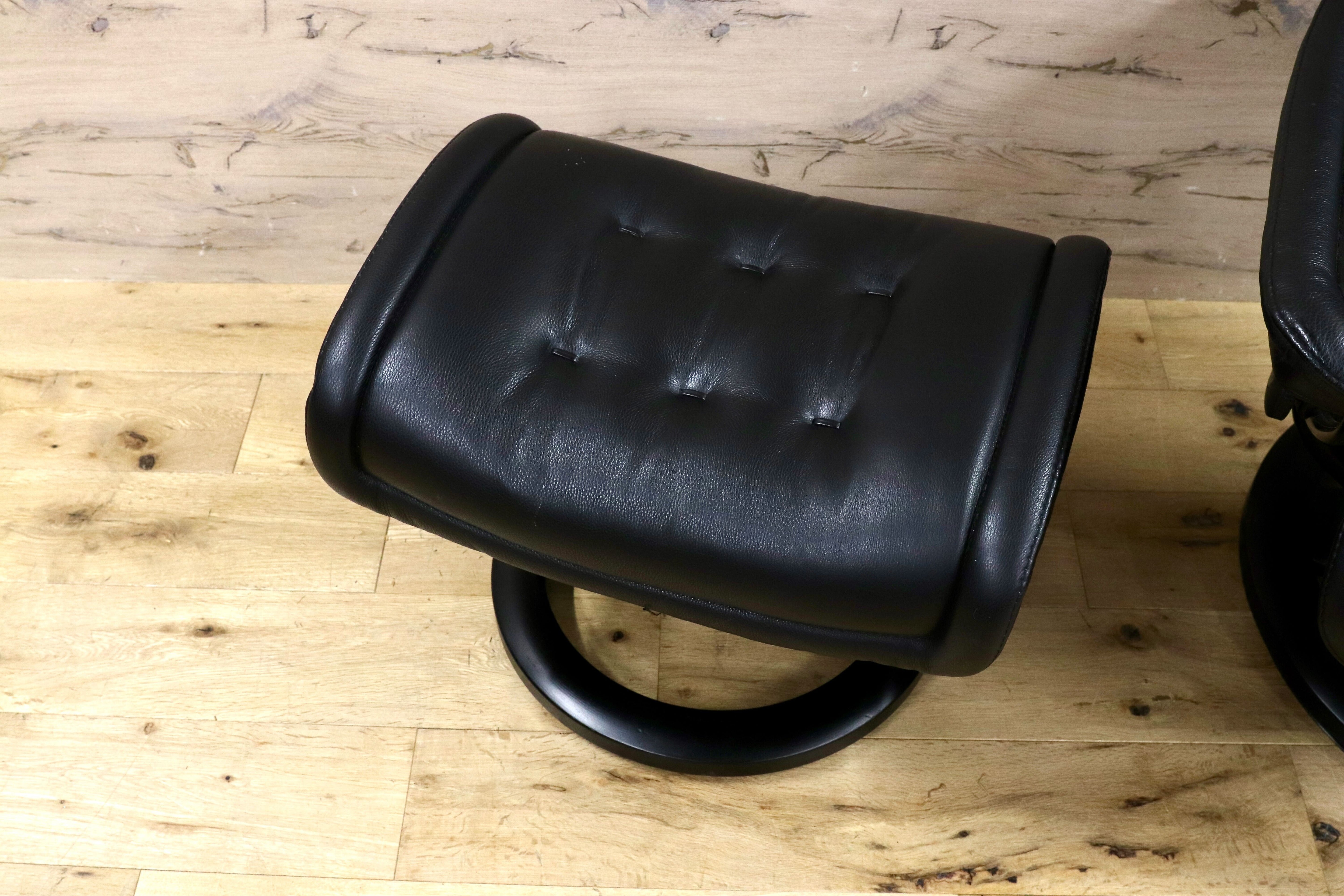 GMHH373○EKORNES / エコーネス ロイヤル リクライニングチェア パーソナルチェア ブラック 本革 北欧 ノルウェー 最高級