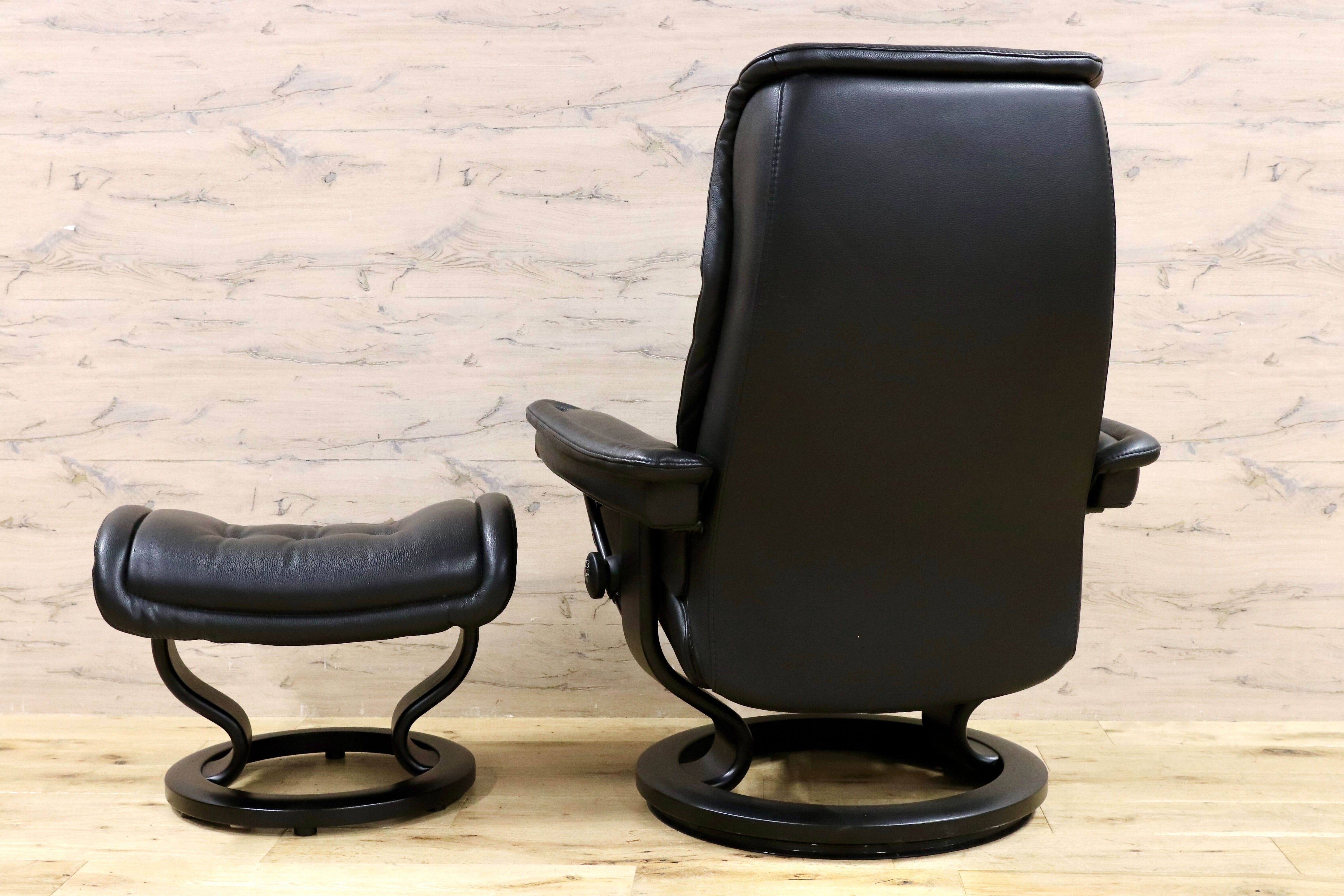 GMHH373○EKORNES / エコーネス ロイヤル リクライニングチェア パーソナルチェア ブラック 本革 北欧 ノルウェー 最高級