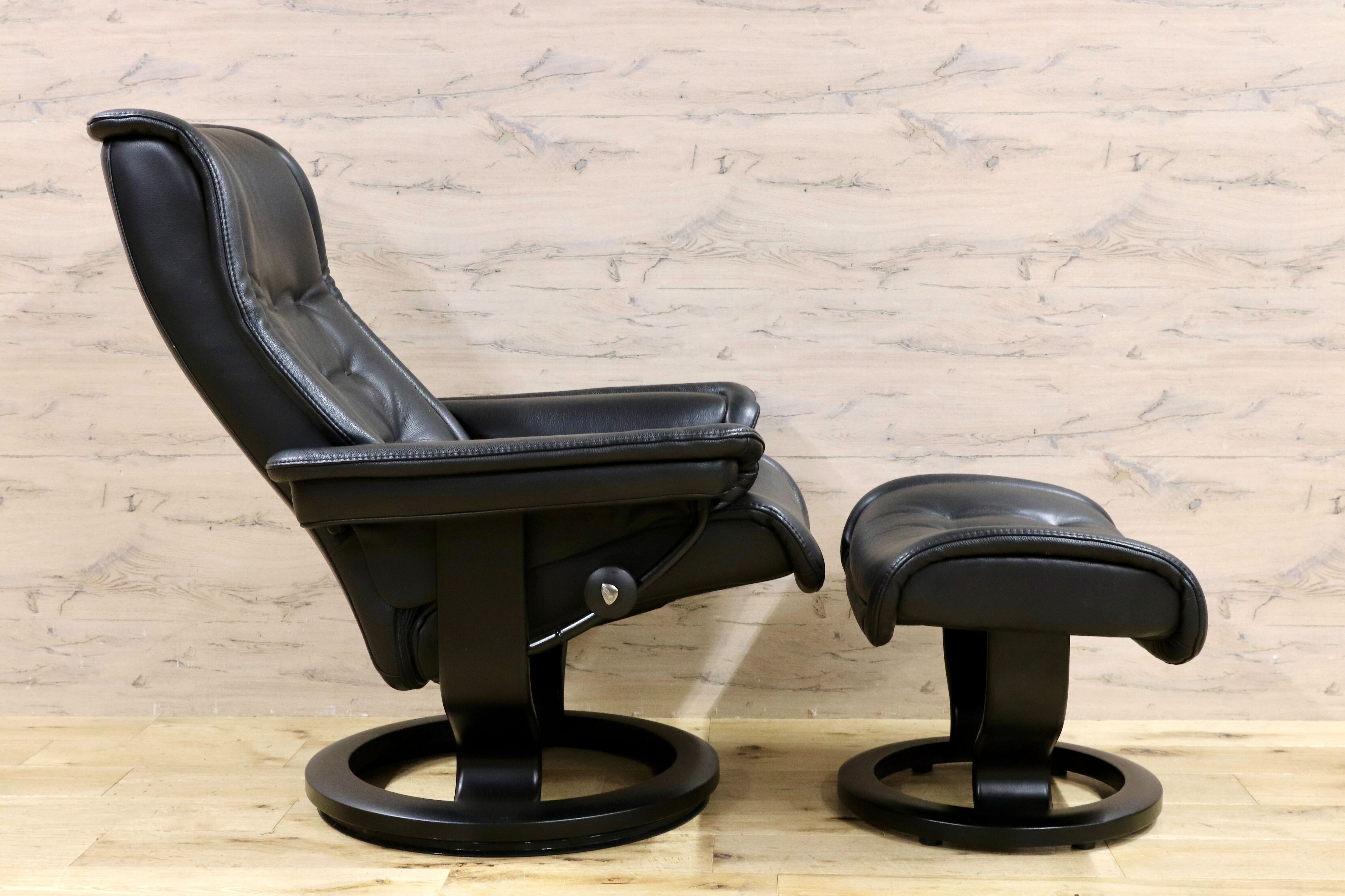 GMHH373○EKORNES / エコーネス ロイヤル リクライニングチェア パーソナルチェア ブラック 本革 北欧 ノルウェー 最高級